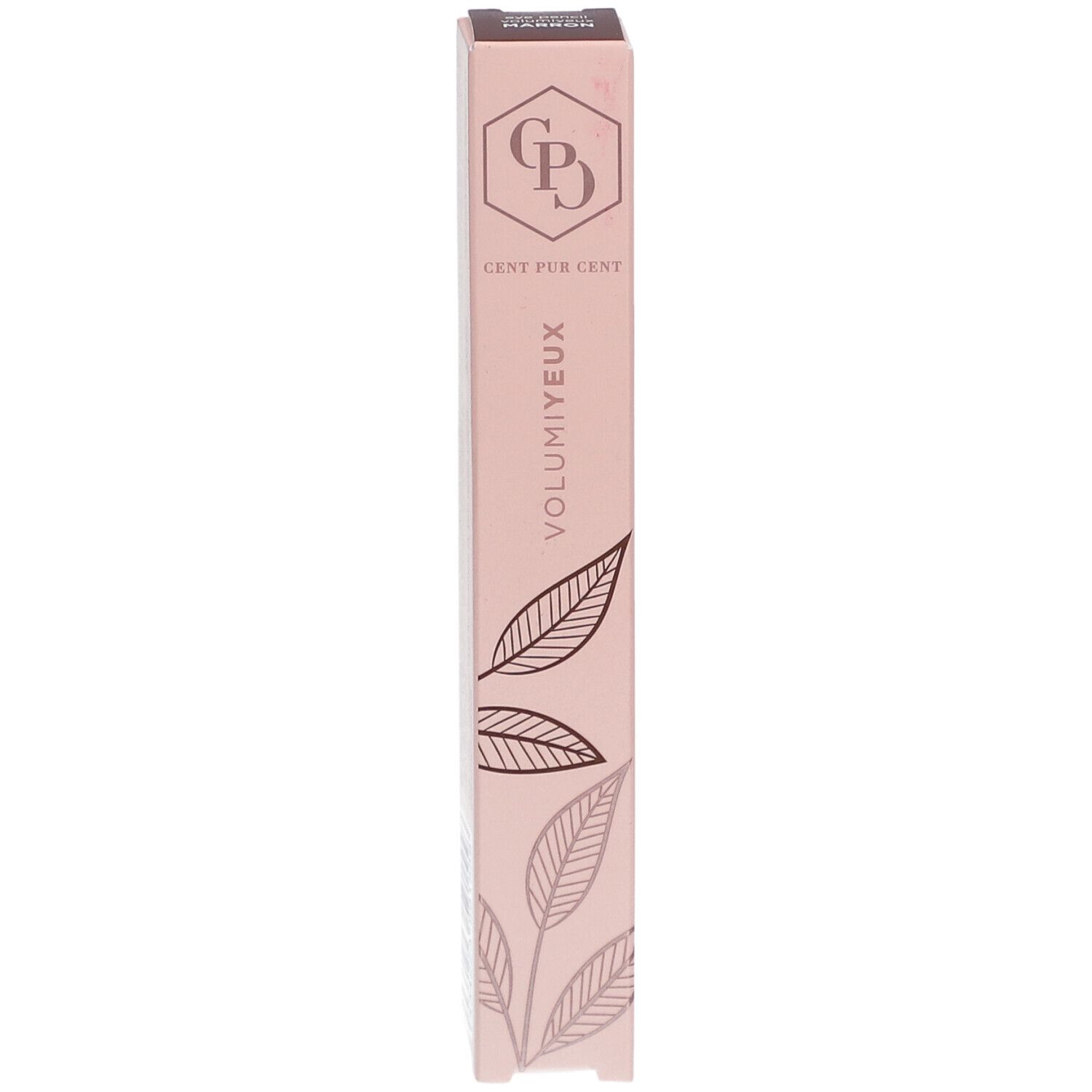 Rosa Verpackung mit Produktnamen und Logo. Aufschrift: Cent Pur Cent, Volumieux. Farbe: Braun.