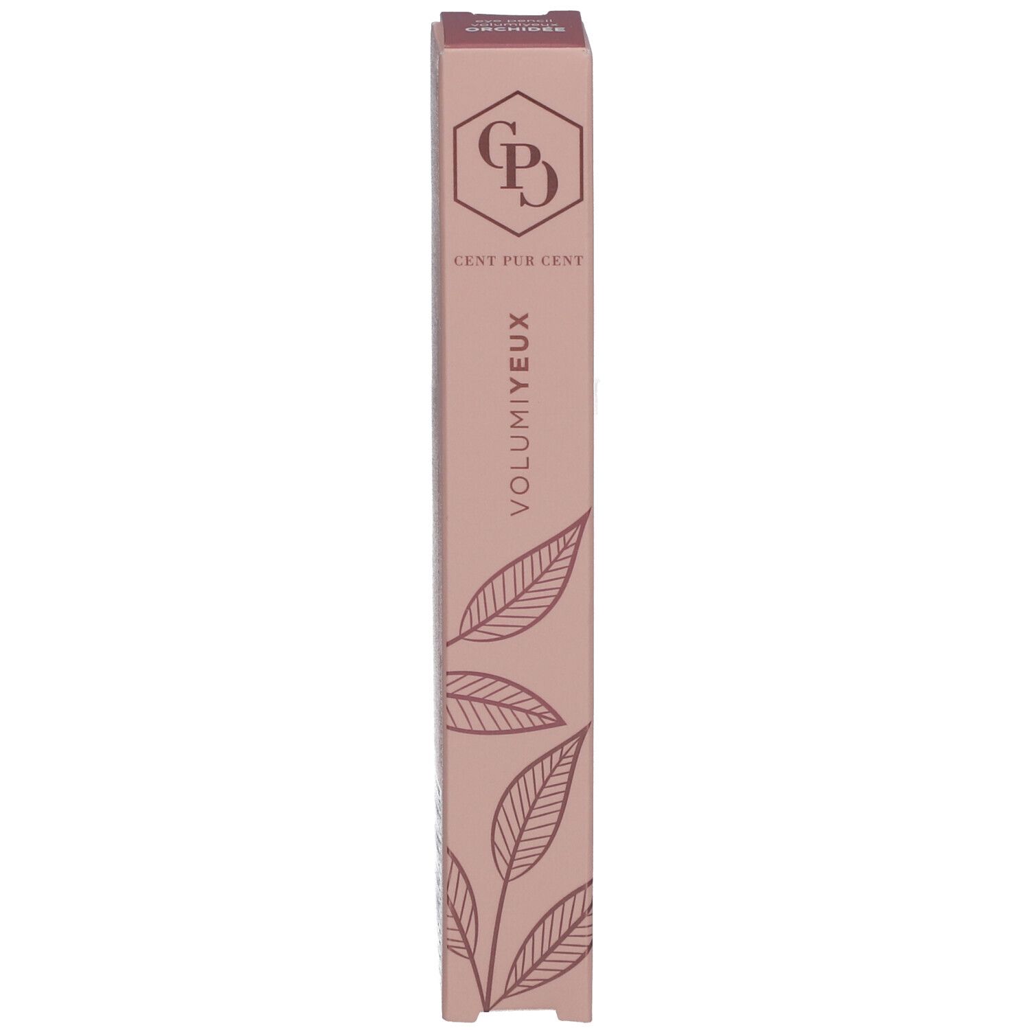 Verpackung. Rosa mit Logo, Blättern und Schriftzug: VOLUMIEYX. Marke: Cent Pur Cent.