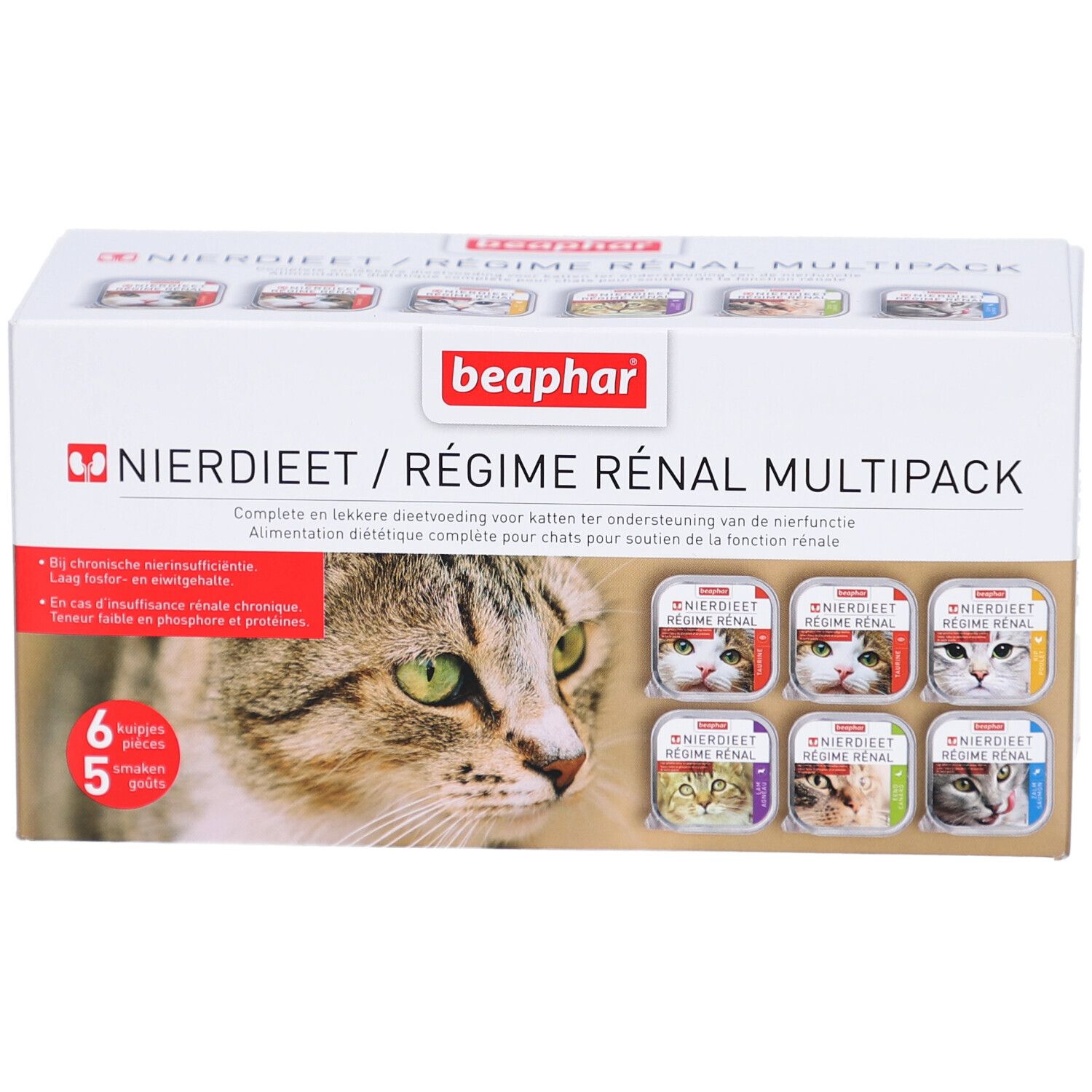 Beaphar Régime Rénal Multipack für Katzen. Karton mit 6 Dosen. Katze, Produktname, 5 Geschmacksrichtungen.