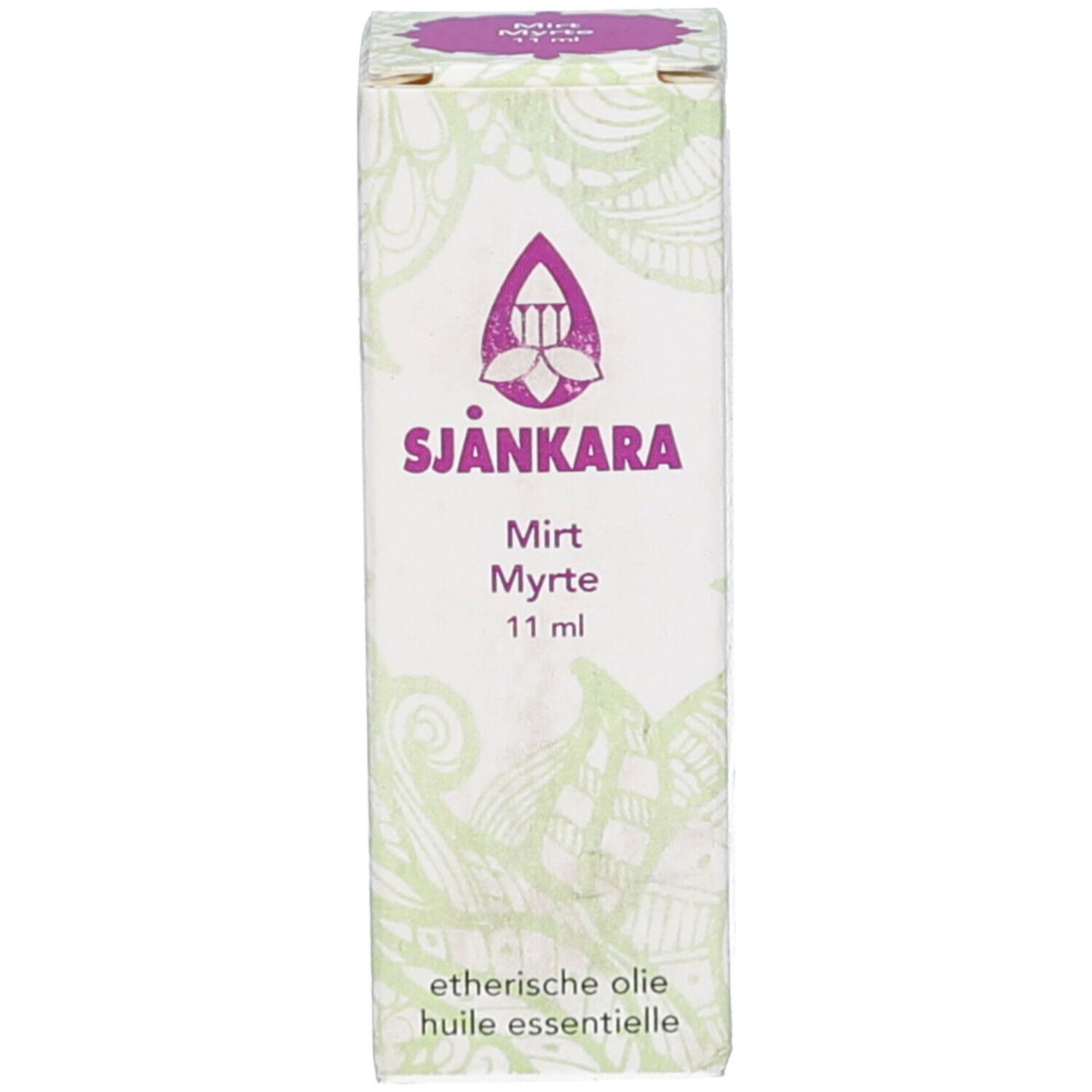 Produktverpackung. Weißer Karton mit Logo, Produktname und Volumenangabe.