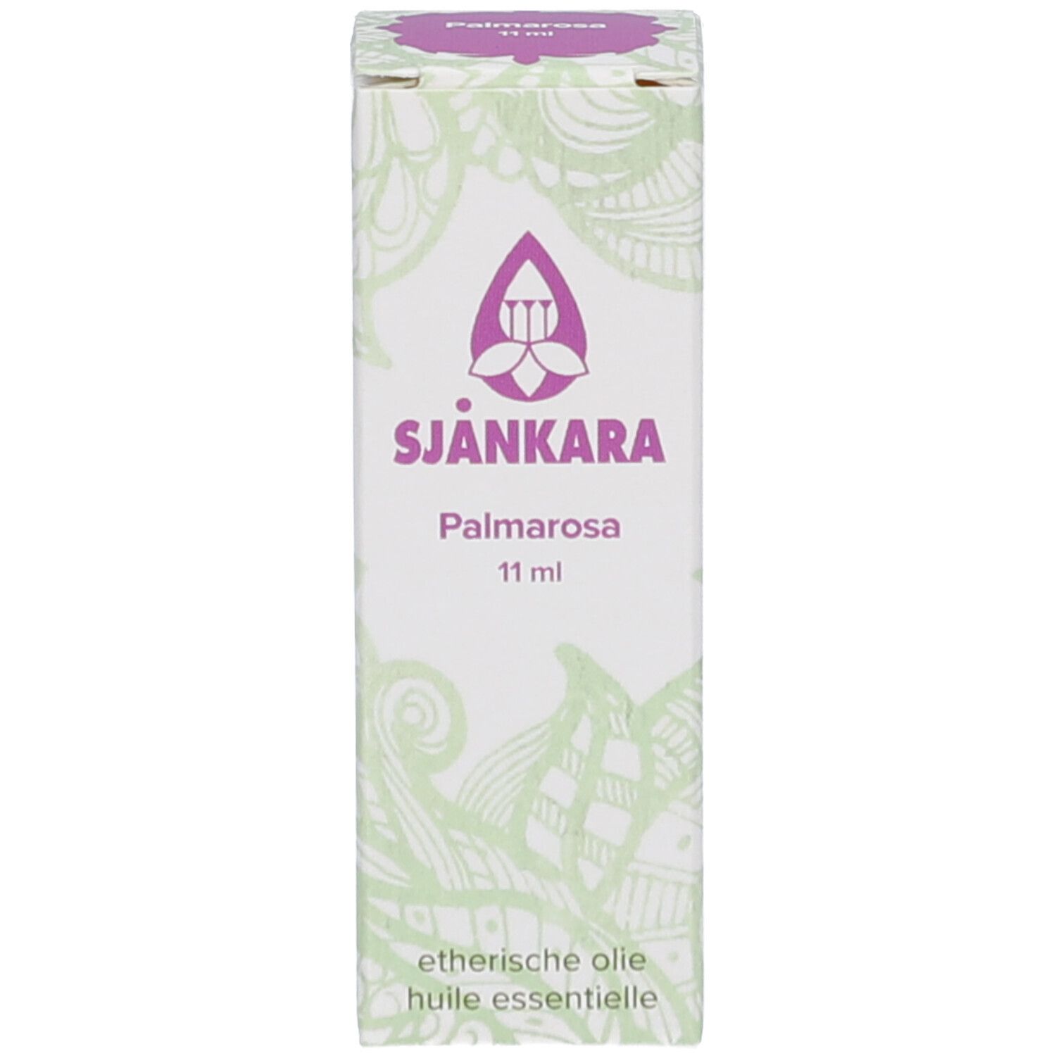 Verpackung mit floralem Muster und Text. Produktname und Volumenangabe.