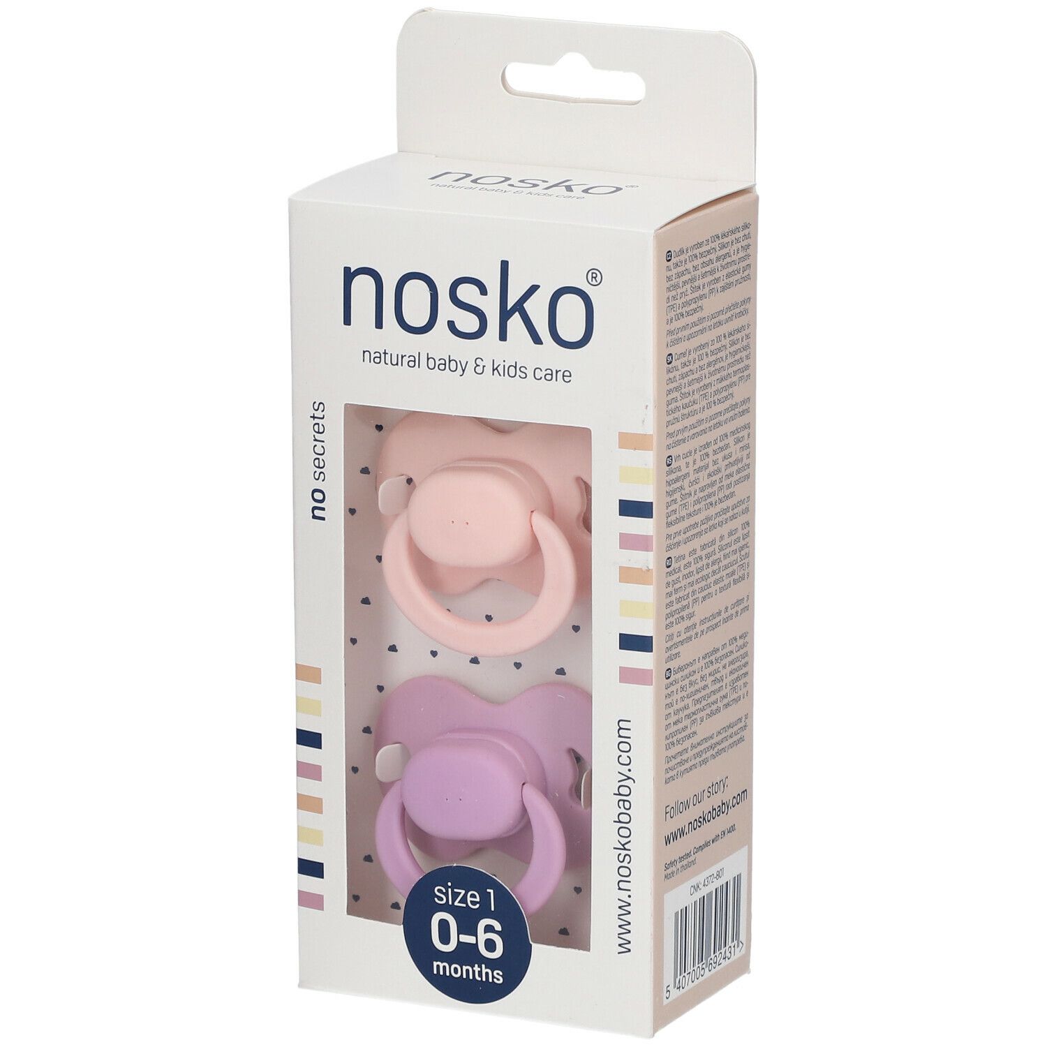 nosko® Sucettes baby pink + lilac 0-6 mois