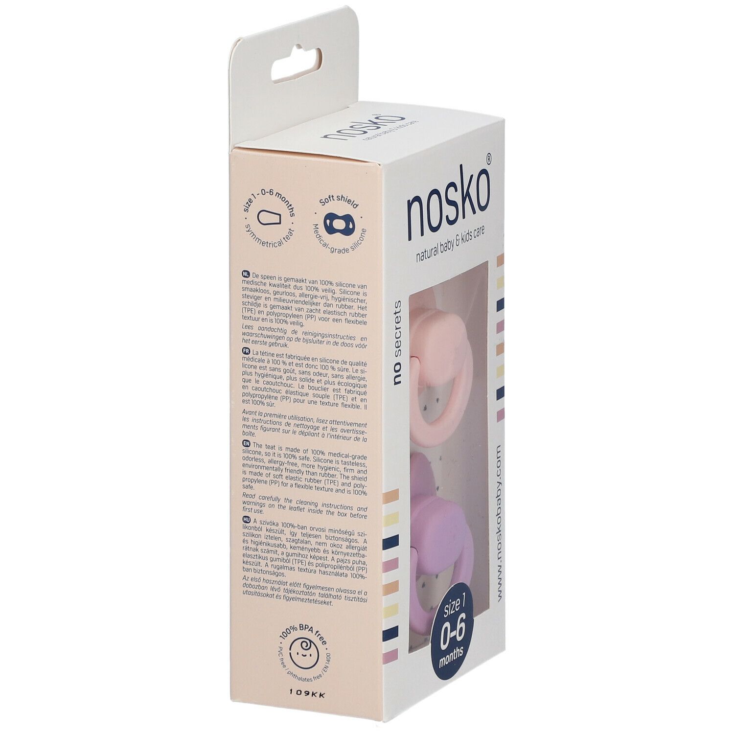 nosko® Sucettes baby pink + lilac 0-6 mois