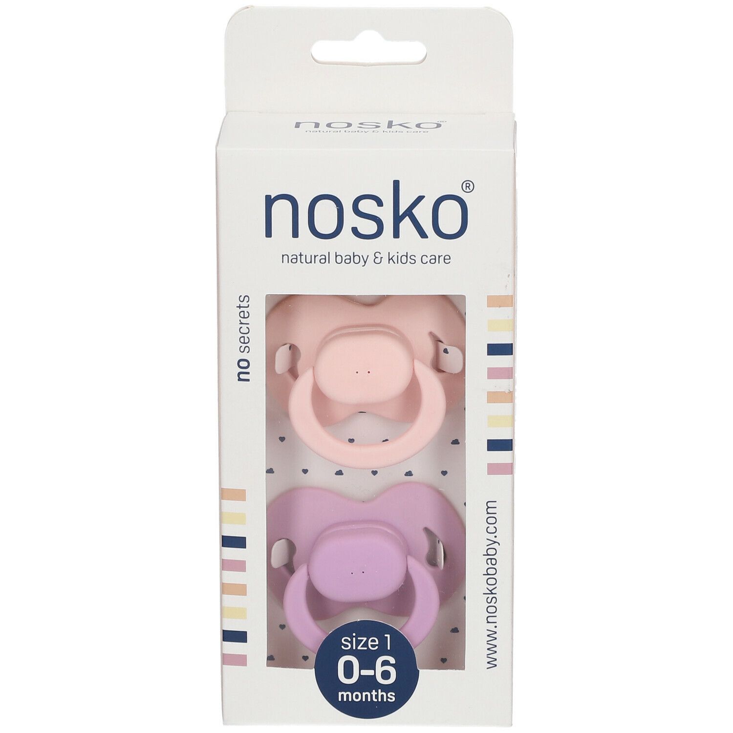 nosko® Sucettes baby pink + lilac 0-6 mois
