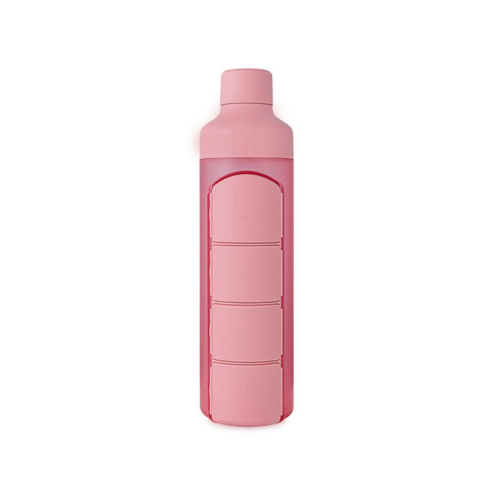 YOS Bouteille d'eau avec quatre compartiments à pilules, rose.