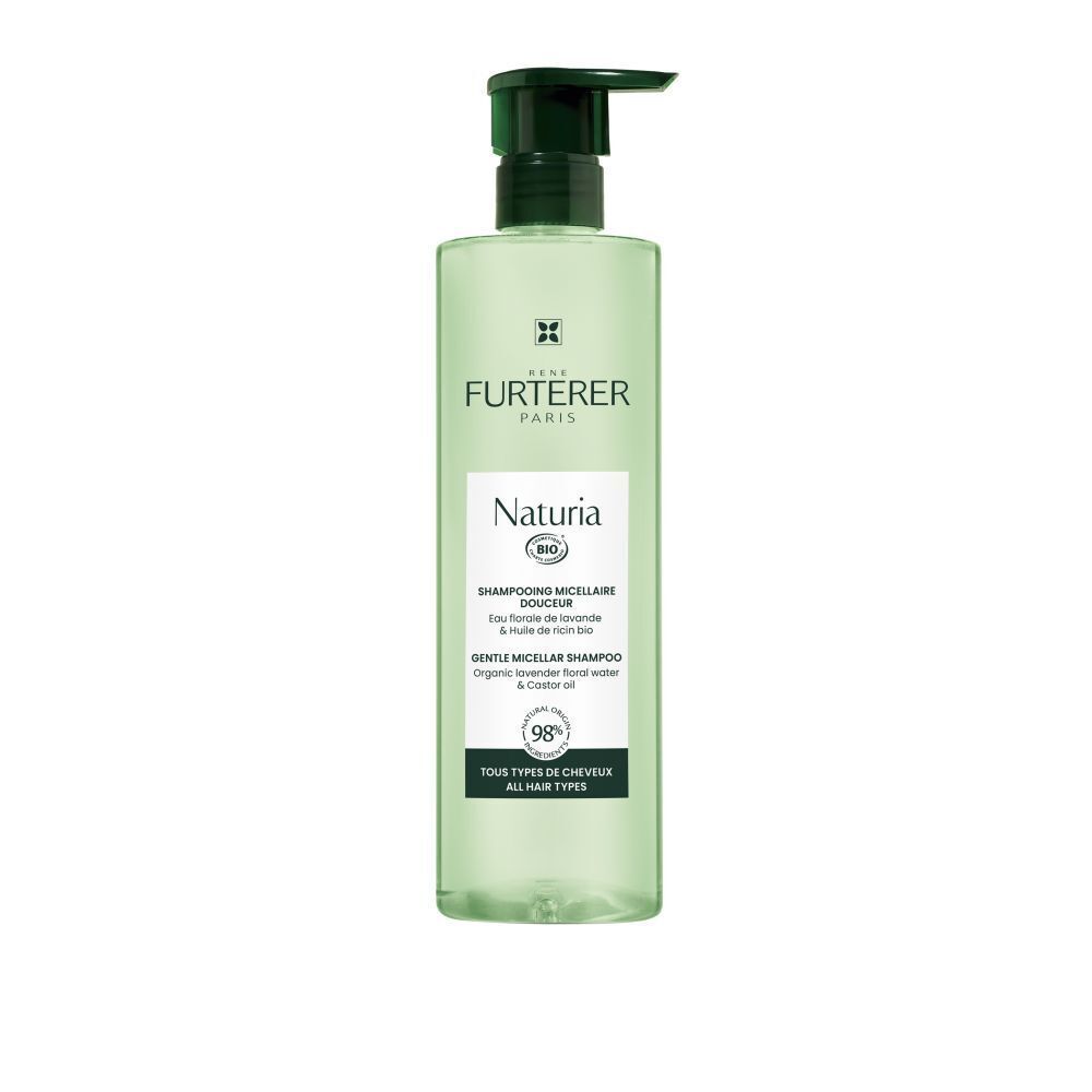 Rückseite der Shampoo-Flasche. Text in deutscher Sprache. Mit Bio-Zertifizierung.