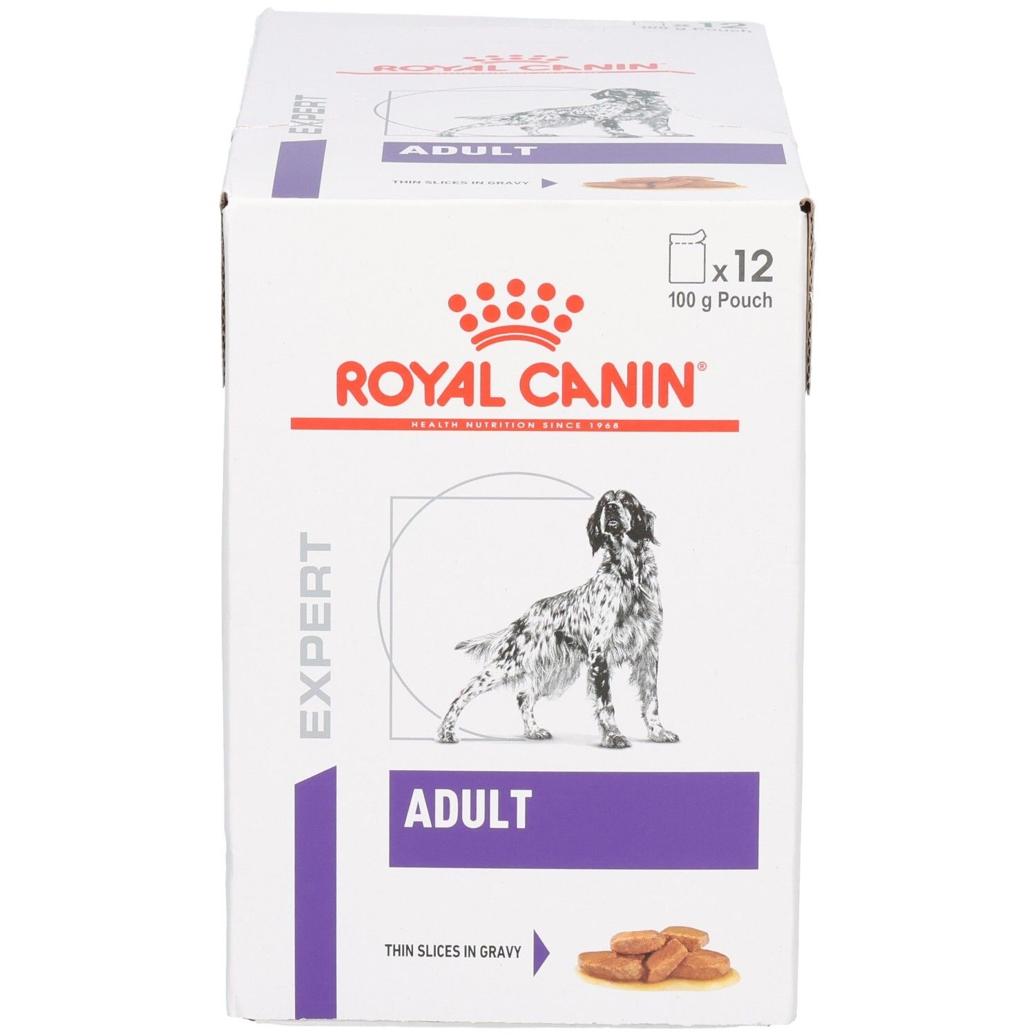 Royal Canin Expert Adult: 12x 100g Beutel, dünne Scheiben in Soße für Hunde.
