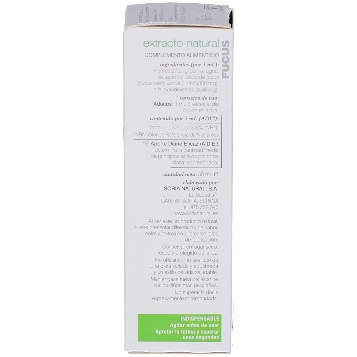 Dos de l'emballage en carton avec texte. Contient des informations sur les ingrédients et l'utilisation.