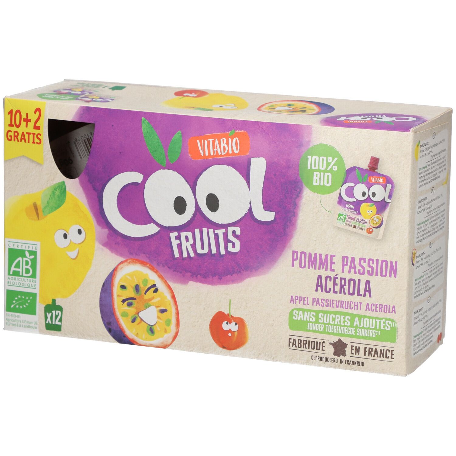 VITABIO Cool Fruits - Gourdes de fruits Pomme Passion Acérola Bio