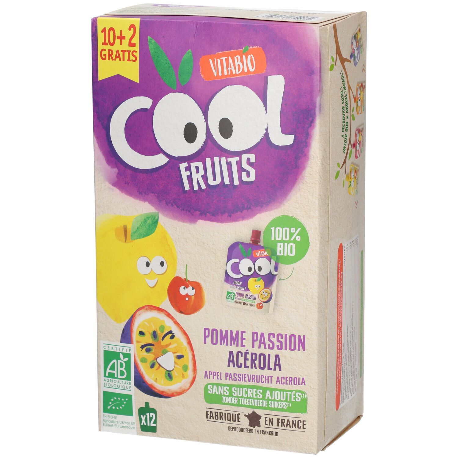 VITABIO Cool Fruits - Gourdes de fruits Pomme Passion Acérola Bio