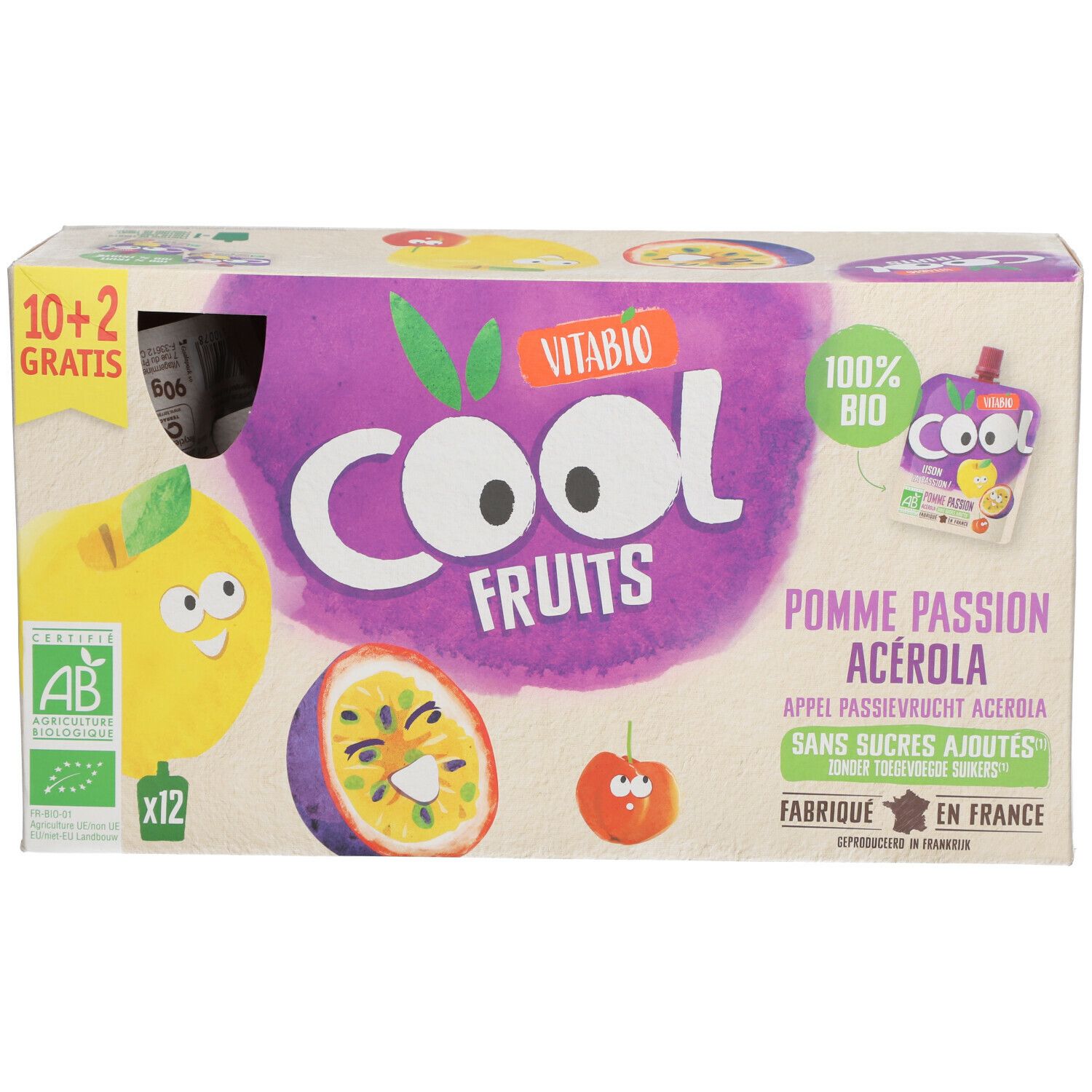 VITABIO Cool Fruits - Gourdes de fruits Pomme Passion Acérola Bio