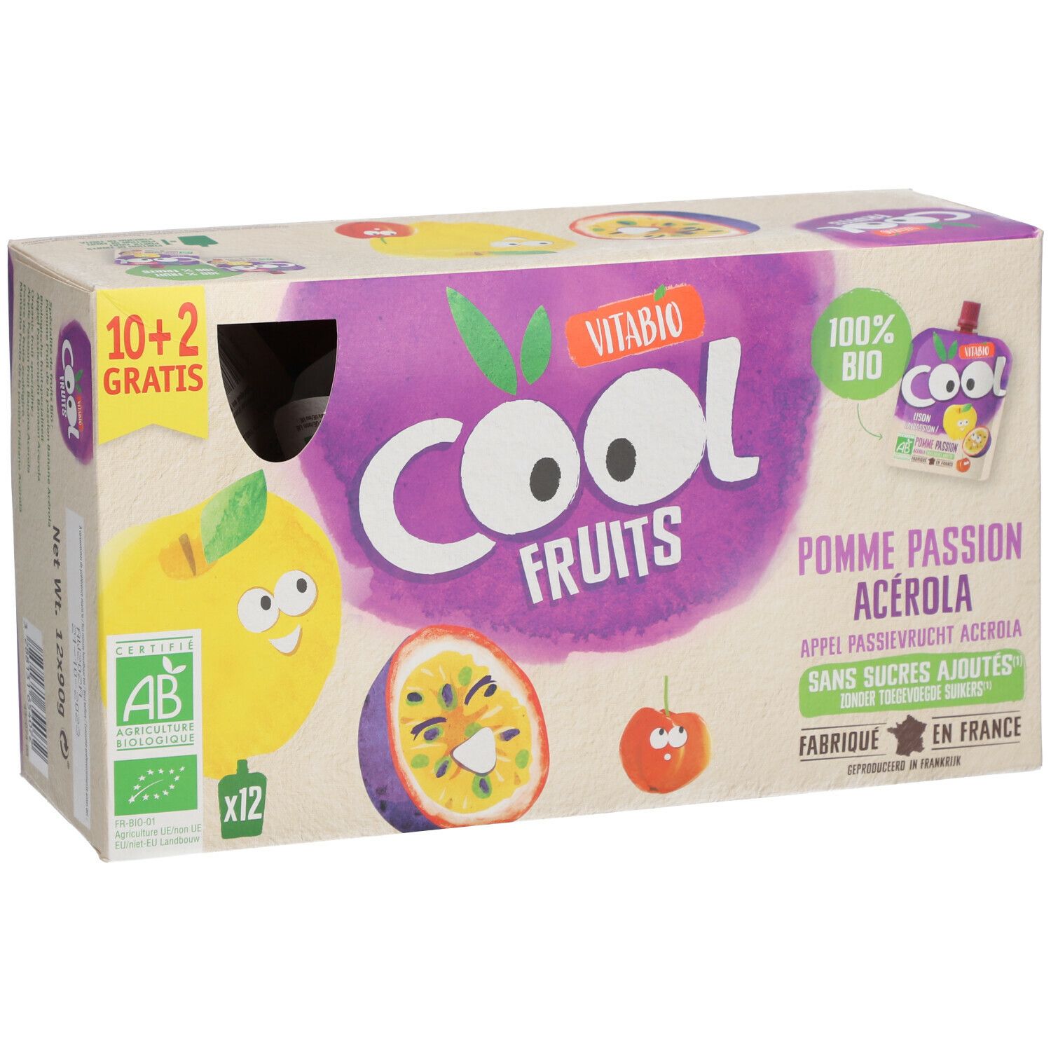 VITABIO Cool Fruits - Gourdes de fruits Pomme Passion Acérola Bio