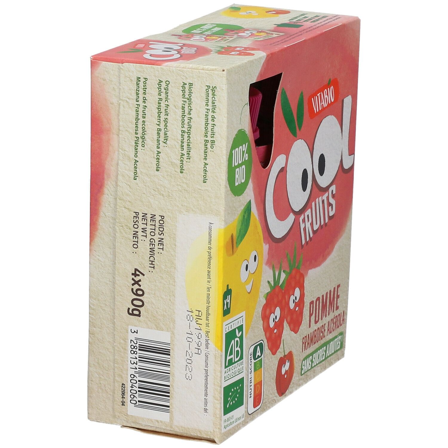 VITABIO Cool Fruits - Gourdes de fruits Pomme Framboise Acérola Bio