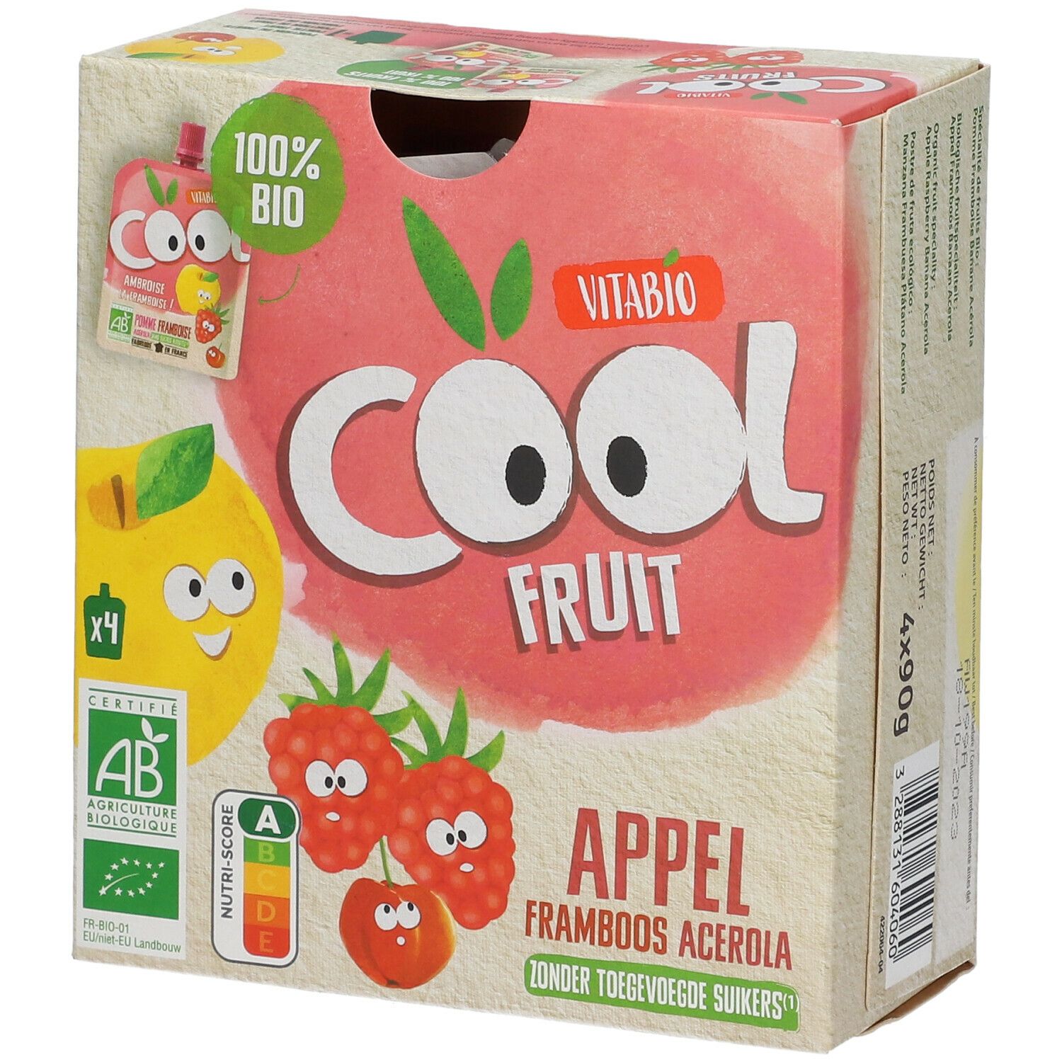 VITABIO Cool Fruits - Gourdes de fruits Pomme Framboise Acérola Bio