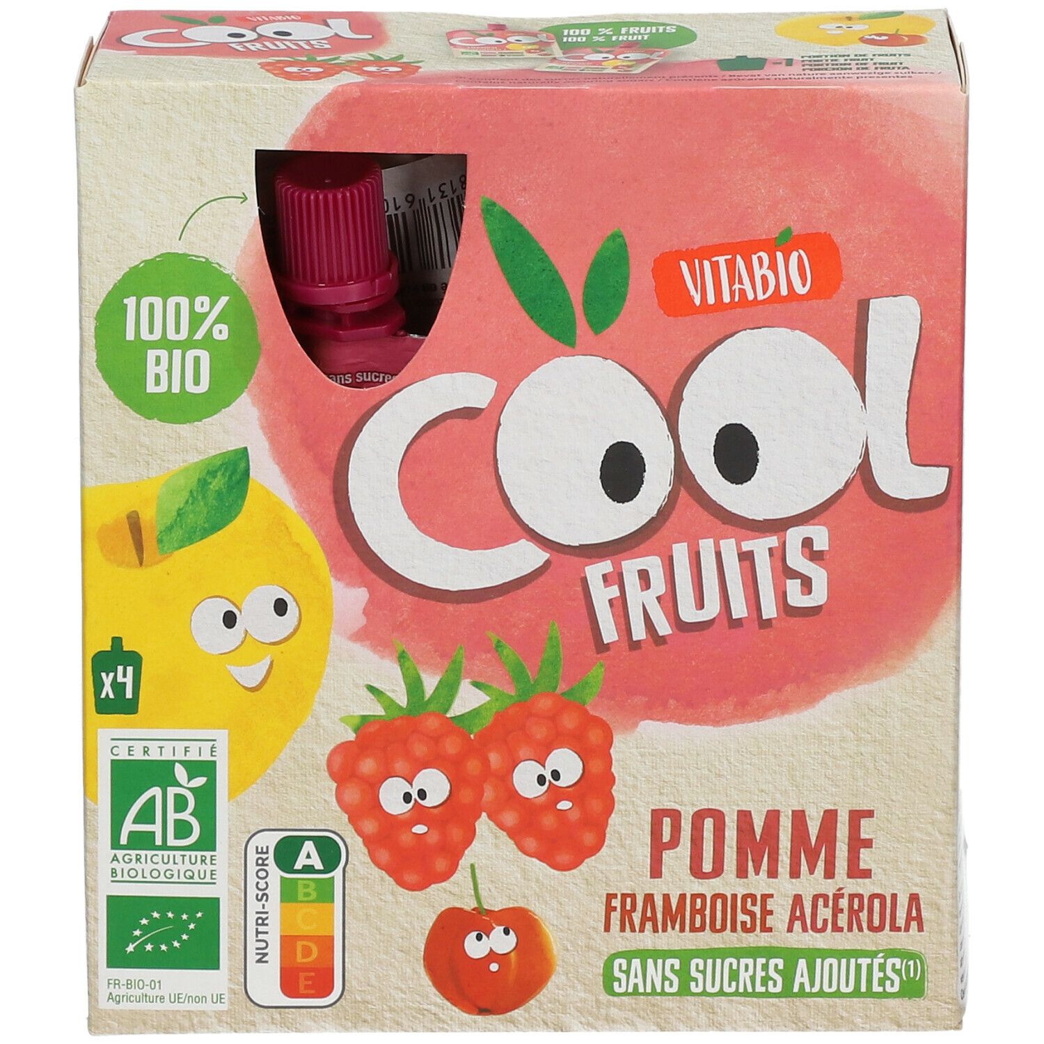 VITABIO Cool Fruits - Gourdes de fruits Pomme Framboise Acérola Bio