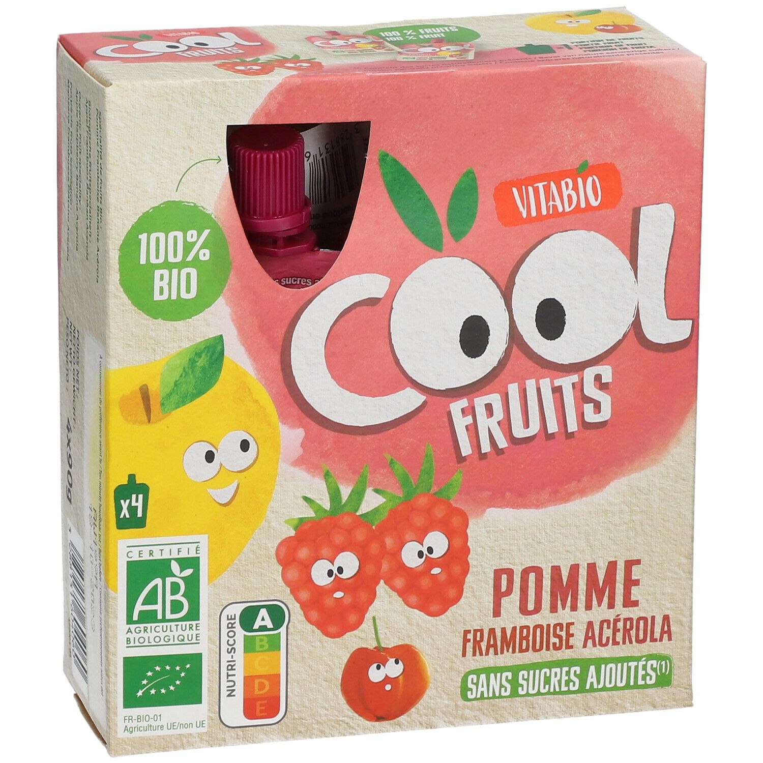 VITABIO Cool Fruits - Gourdes de fruits Pomme Framboise Acérola Bio