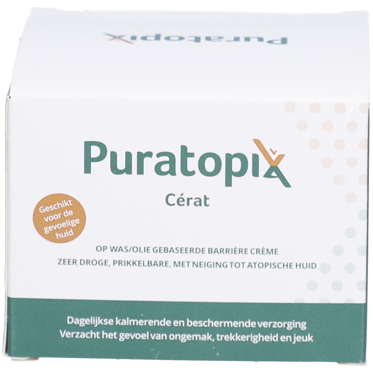 Produktverpackung. Aufschrift: Puratopix Cérat. Grün-weiße Verpackung mit Text und Logo.
