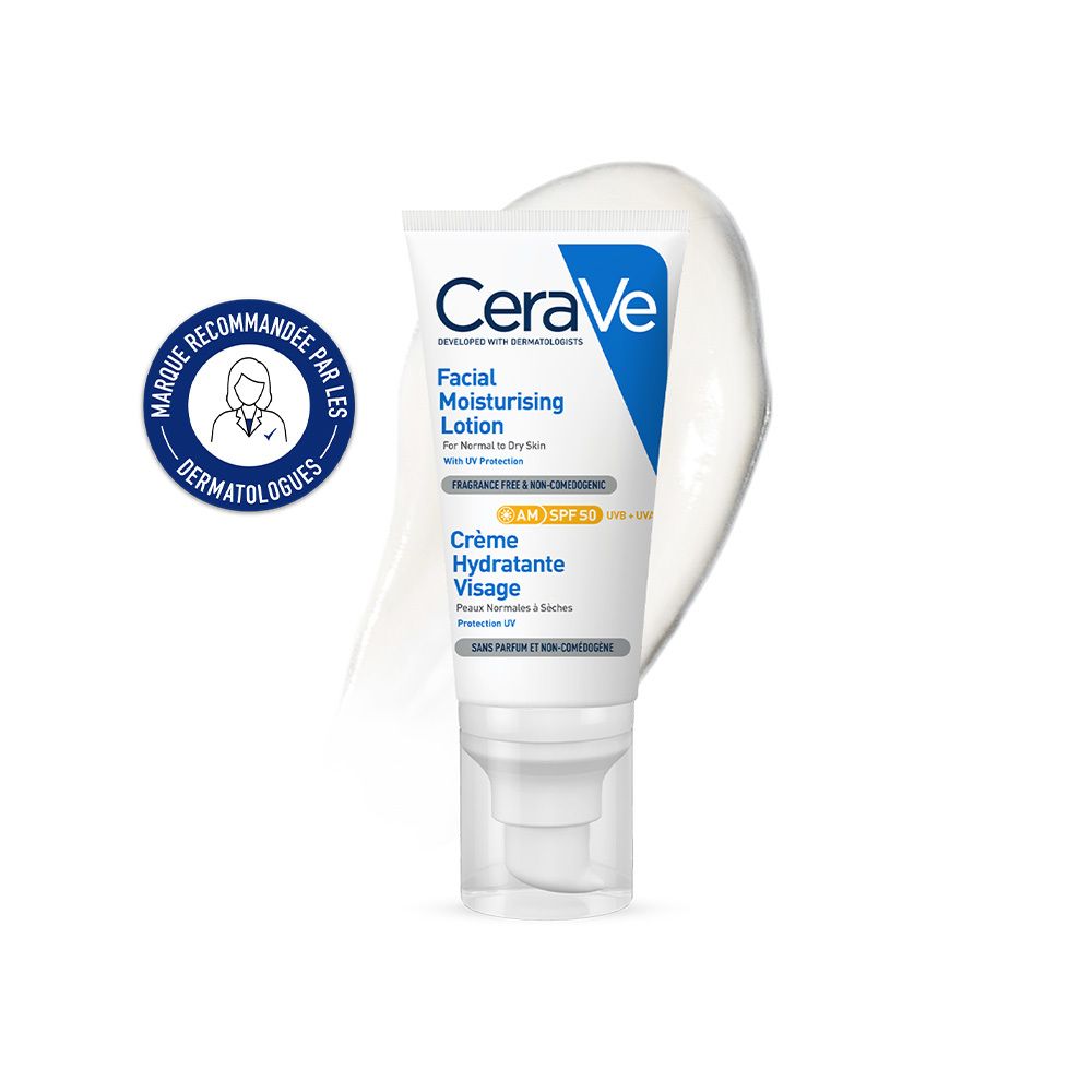 CeraVe Crème Hydratante Visage SPF 50 pour les peaux normales à sèches 52 ml