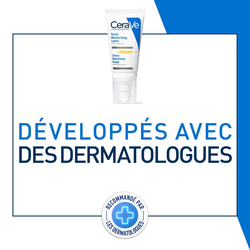 CeraVe Crème Hydratante Visage SPF 50 pour les peaux normales à sèches 52 ml