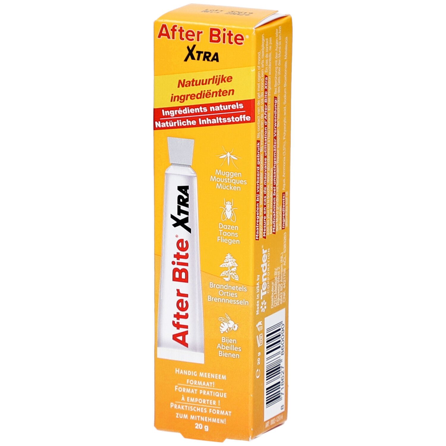 After Bite Xtra Tube in gelber Schachtel. Produktname und Inhaltsstoffe aufgedruckt. 20g.