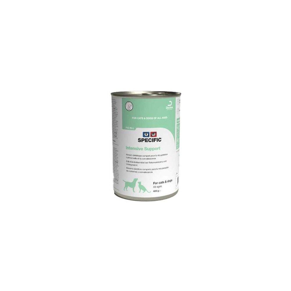 Boîte Specific Intensive Support pour chiens et chats. Boîte avec logo et texte. Contient 400g.