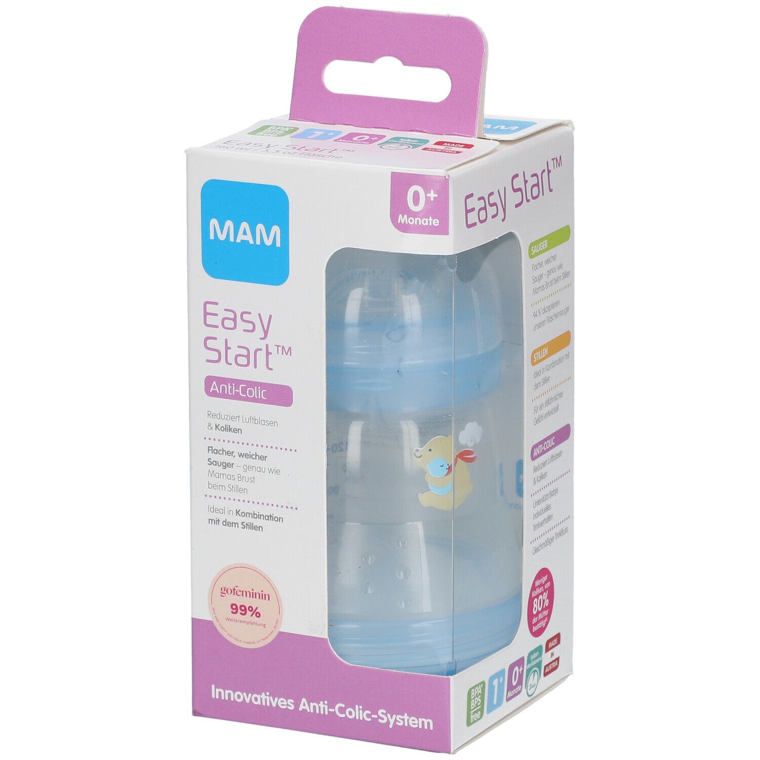 MAM Easy Start Biberon anti-coliques 260 ml avec MAM Tétine en silicone 1, 0 mois et +