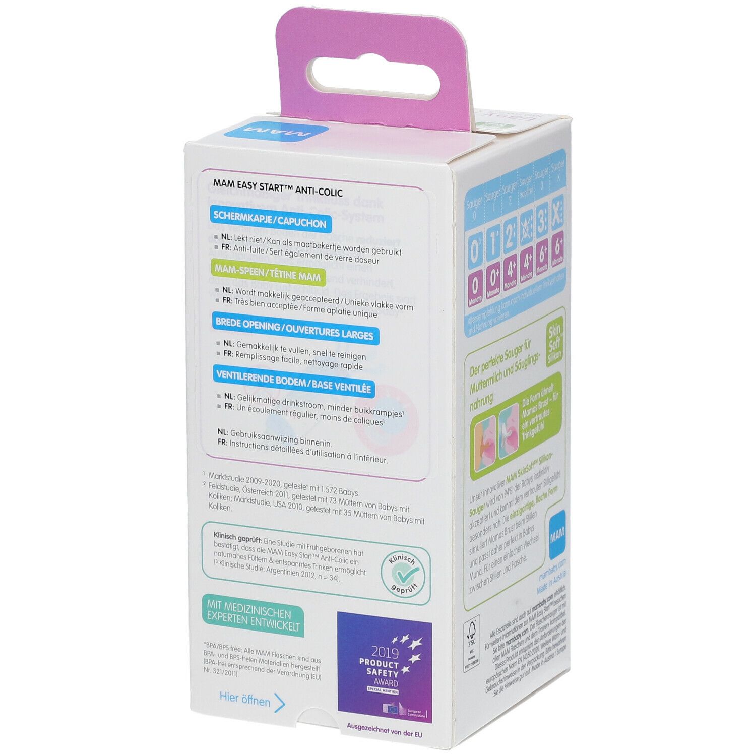 MAM Easy Start Biberon anti-coliques 260 ml avec MAM Tétine en silicone 1, 0 mois et +