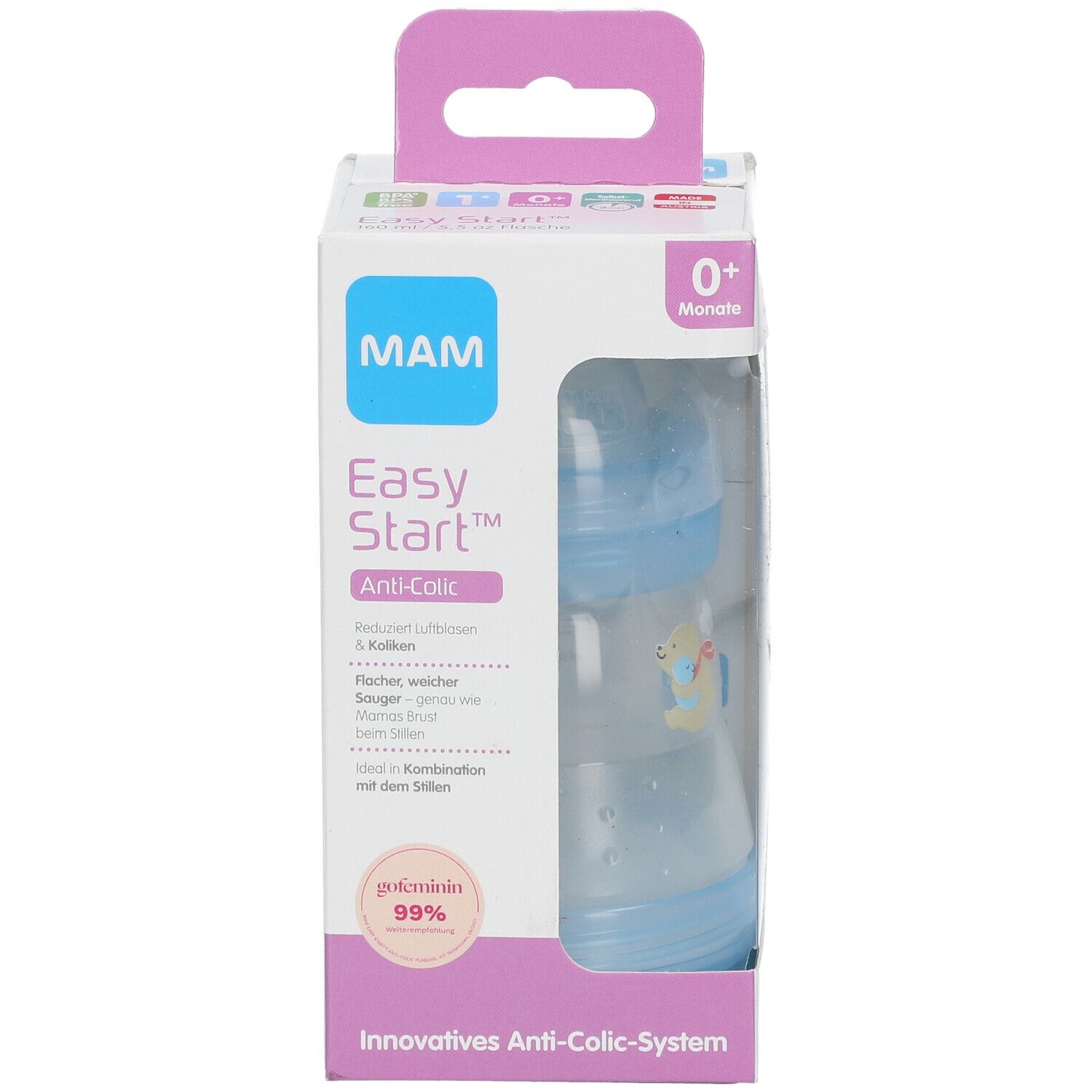 MAM Easy Start Biberon anti-coliques 260 ml avec MAM Tétine en silicone 1, 0 mois et +