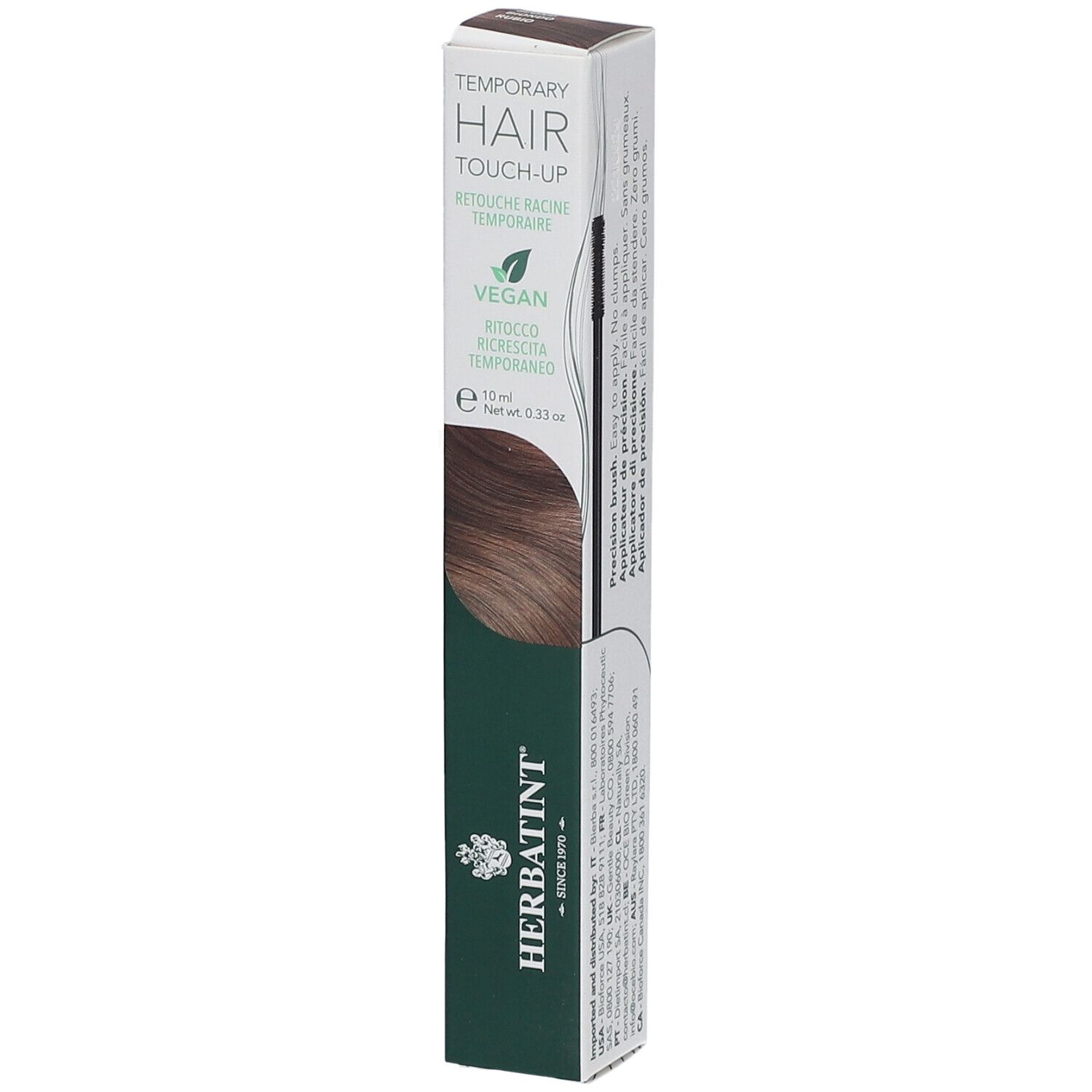Herbatint Hair Touch Up Blond. Verpackung mit Produktabbildung und Text. Vegan-Siegel. 10 ml.