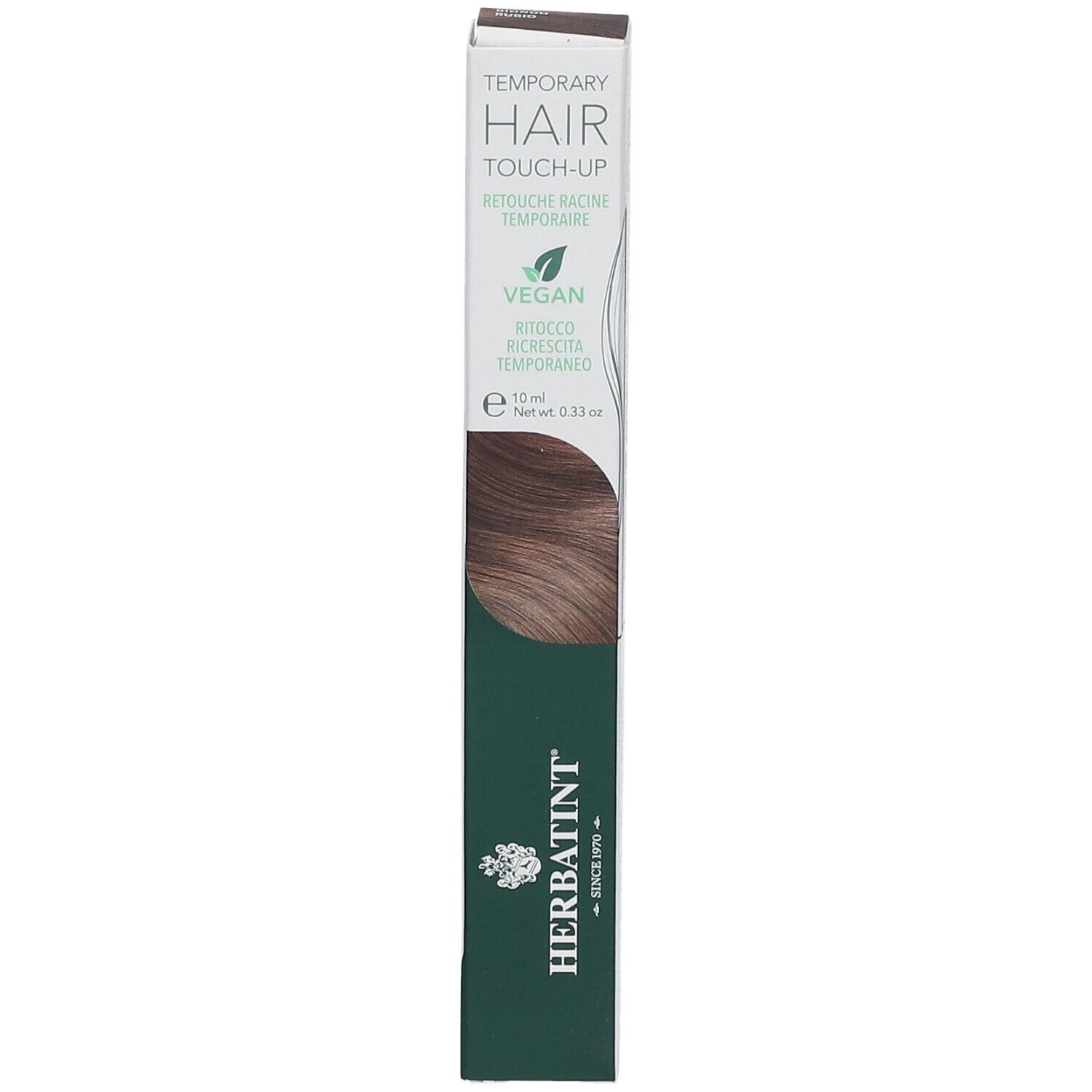 Herbatint Hair Touch Up Blond. Verpackung mit Produktabbildung und Text. Vegan-Siegel. 10 ml.