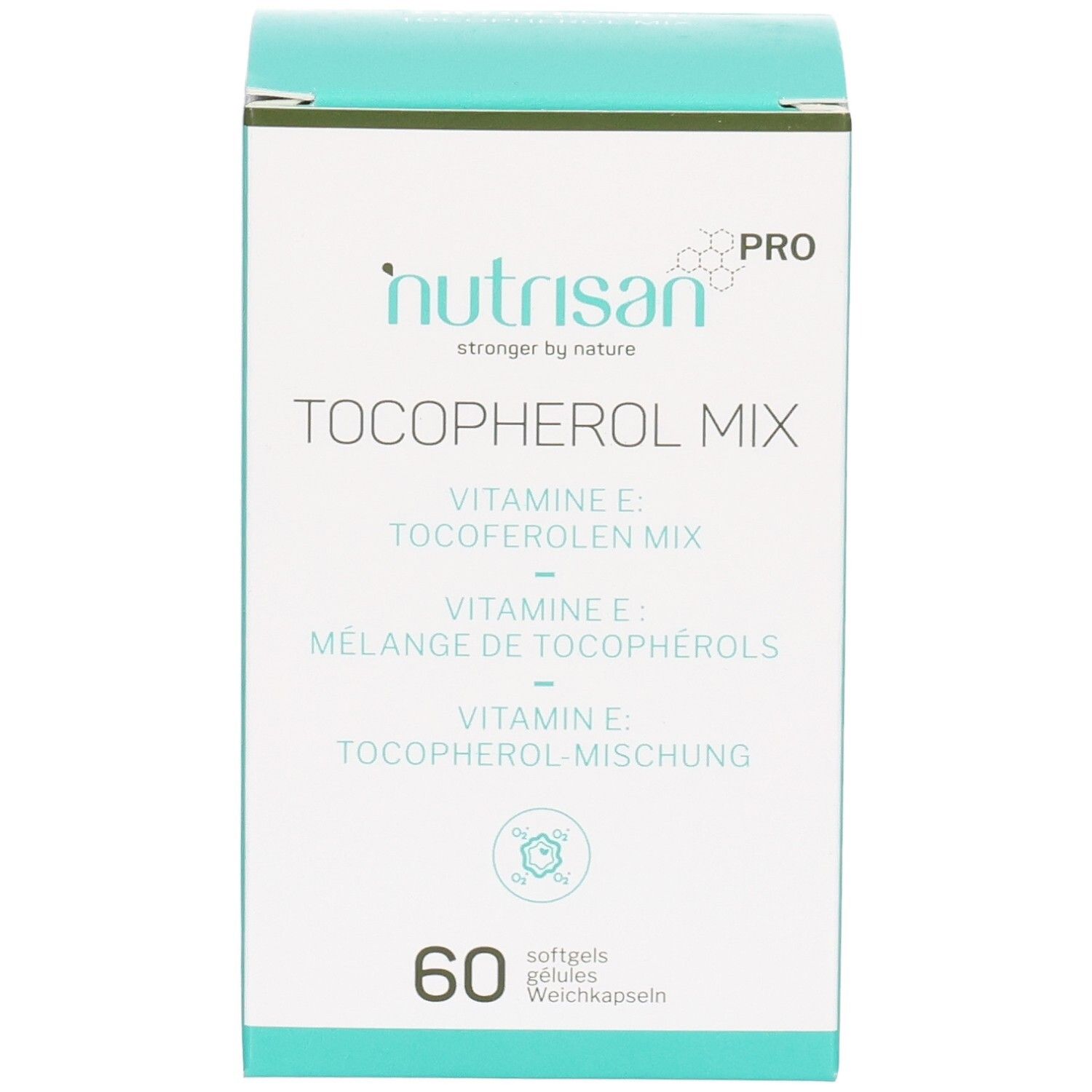 Produktverpackung mit Aufschrift: Nutrisan Pro, Tocopherol Mix, 60 Weichkapseln.