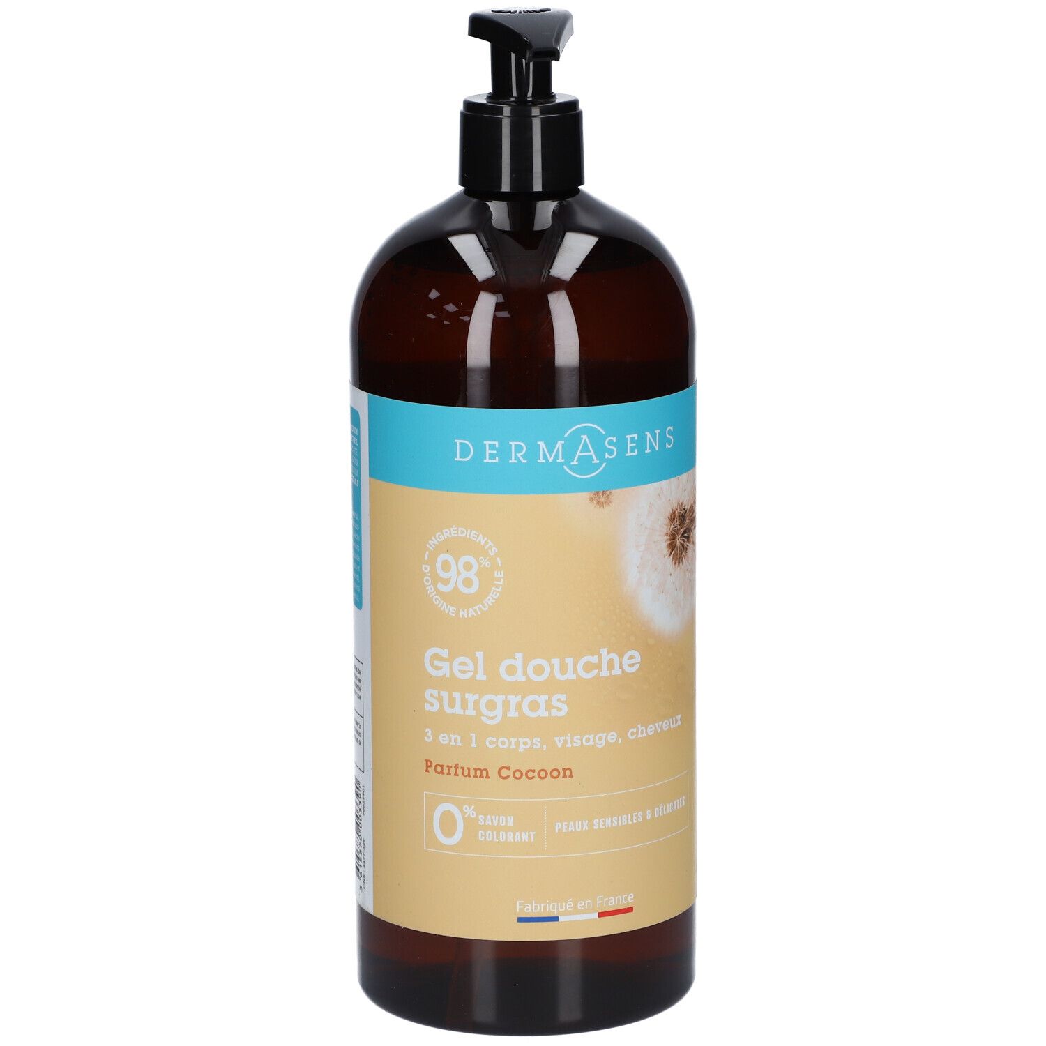 Dermasens Gel Duschsurgras mit Pumpspender, 3-in-1 für Körper, Gesicht, Haare, Duft Cocoon.