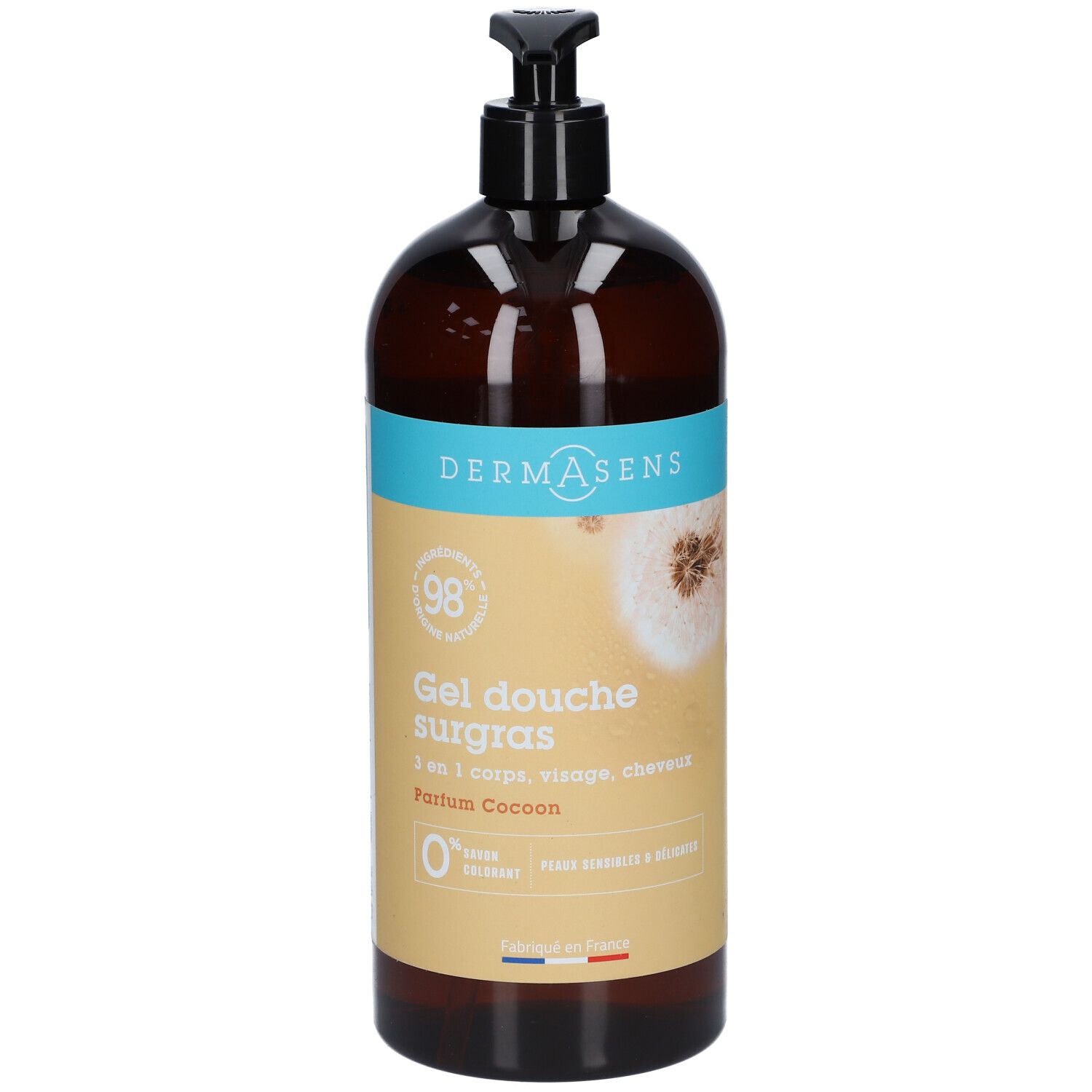 Dermasens Gel Duschgel mit Spender, 98% natürliche Inhaltsstoffe, 2-in-1 für Körper, Gesicht, Haare.