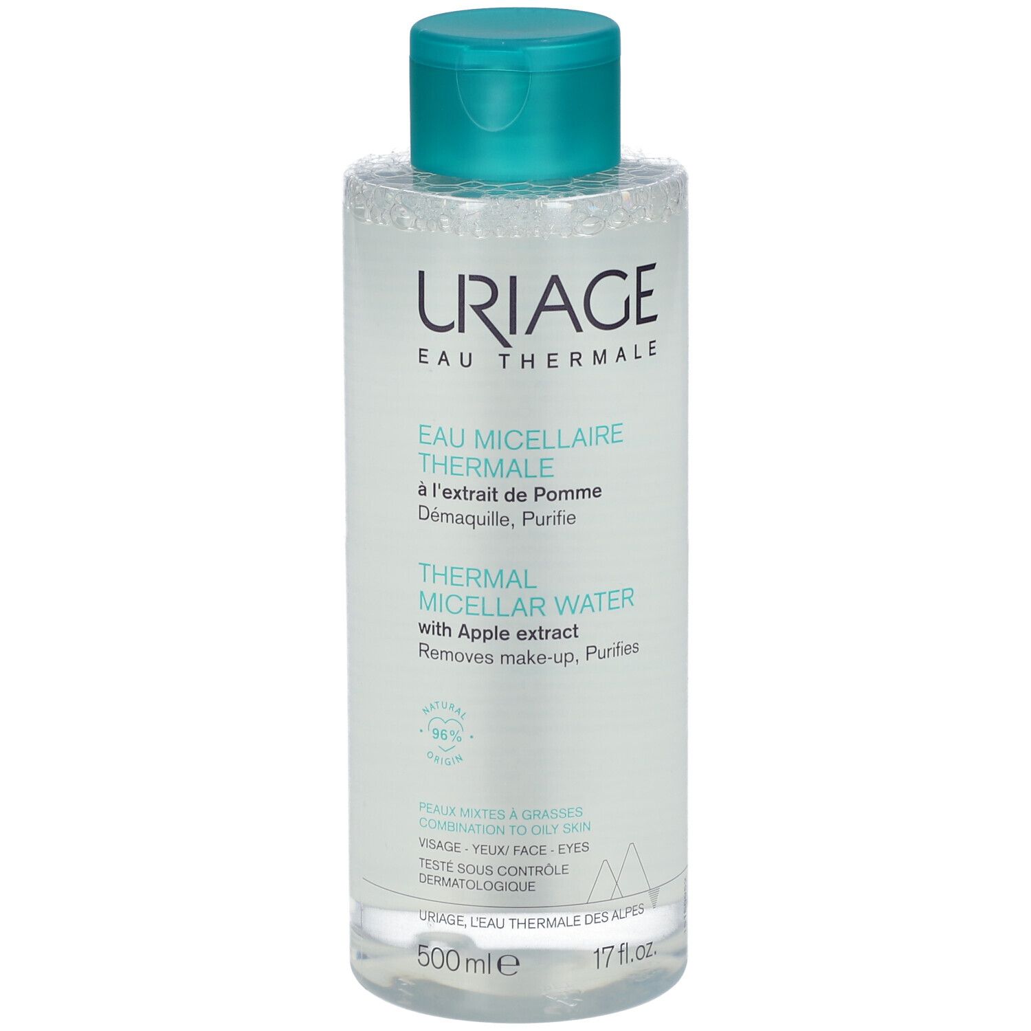 Uriage Thermal Micellar Water mit Apfelextrakt für Mischhaut bis fettige Haut, 500ml.