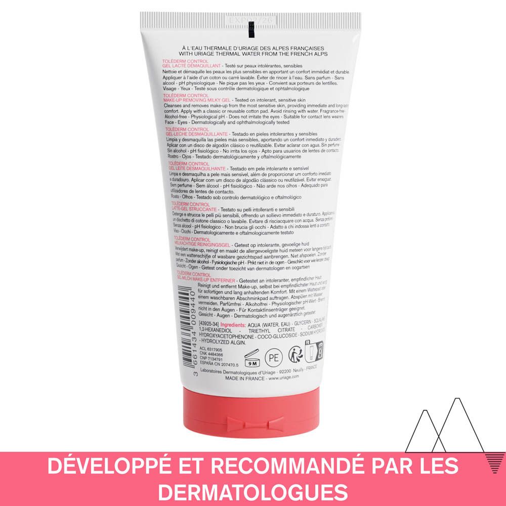 Dos du tube blanc. Texte multilingue. Ingrédients, instructions, informations fabricant. Bouchon rouge.