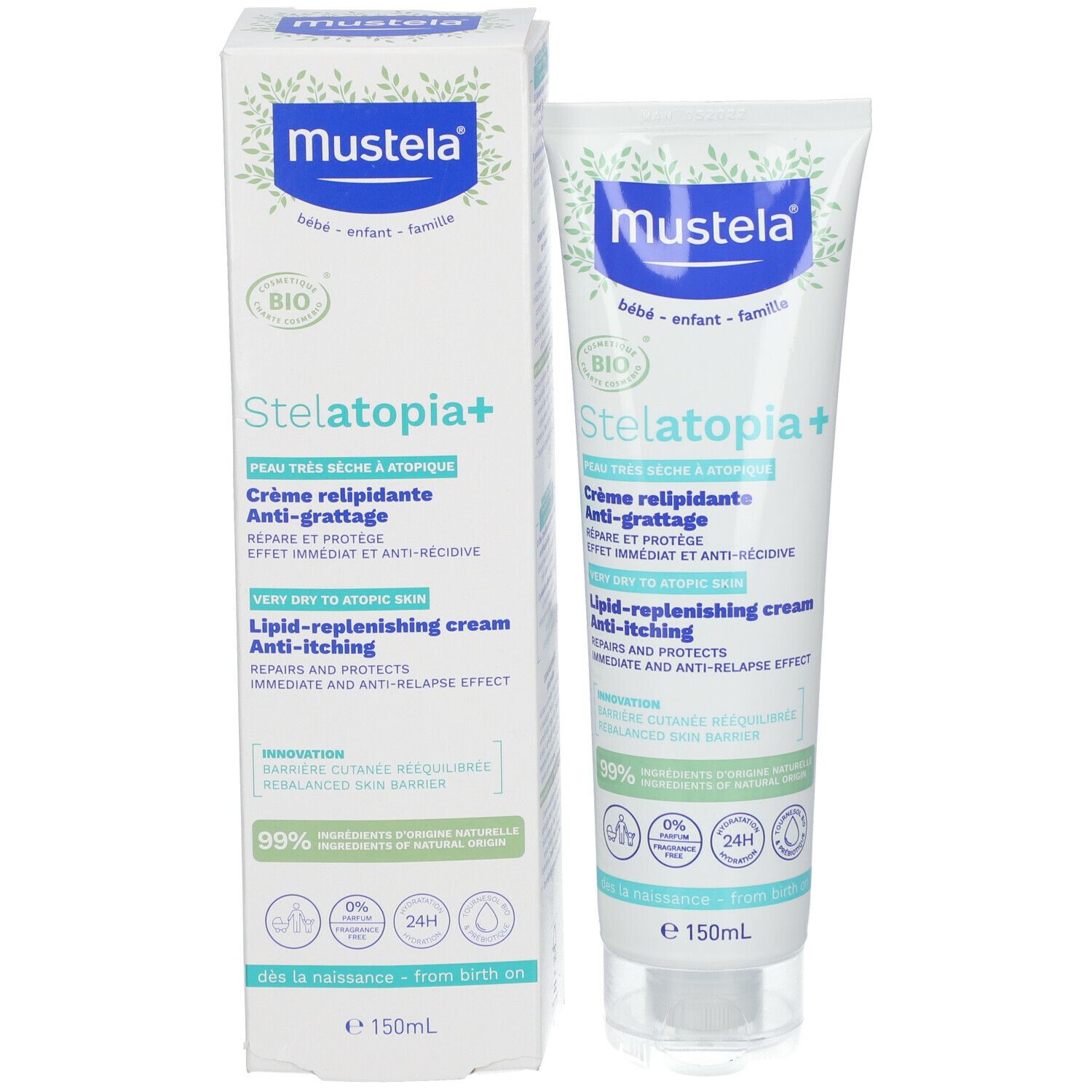 Mustela Stelatopia+ Crème Relipidante Anti-Grattage Peau Très Sèche à Atopique Bio 150 ml