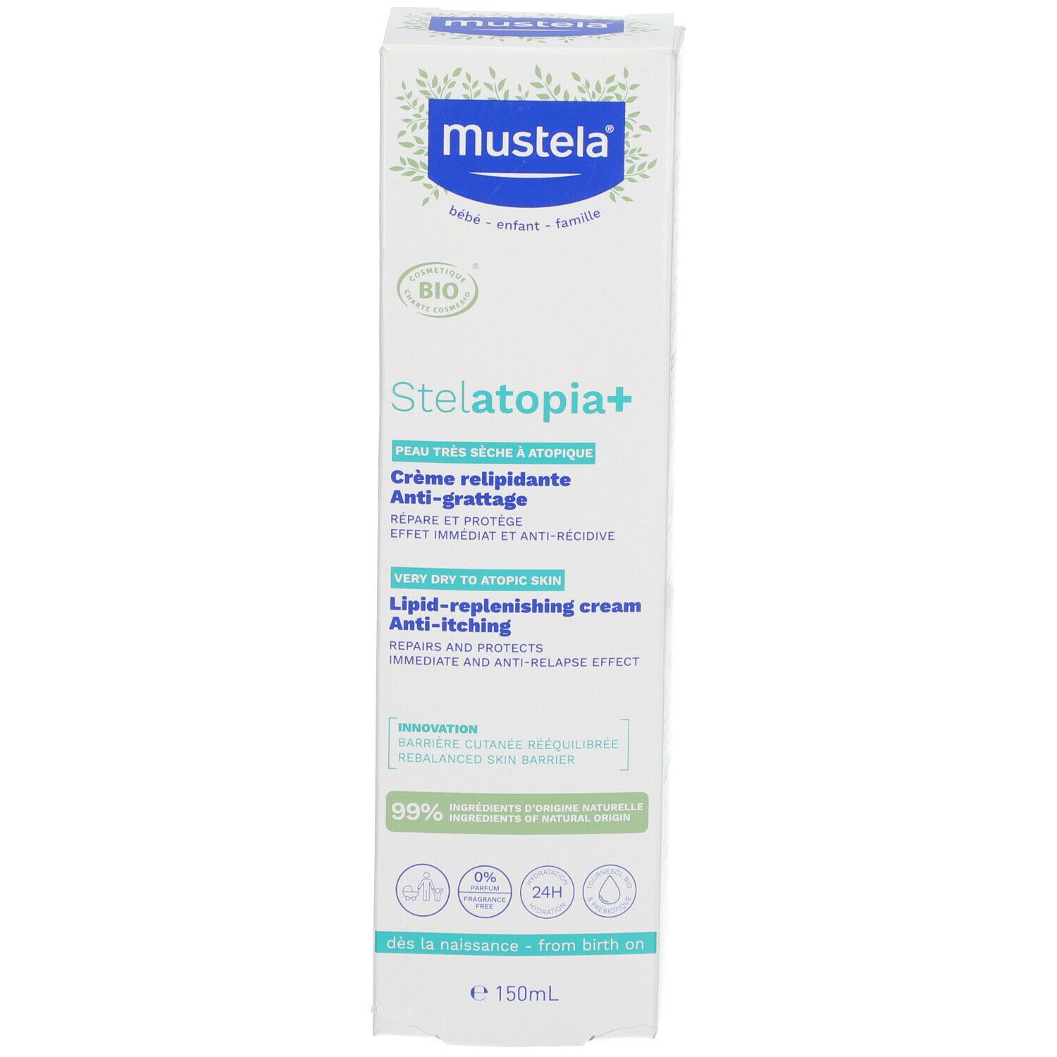 Mustela Stelatopia+ Crème Relipidante Anti-Grattage Peau Très Sèche à Atopique Bio 150 ml