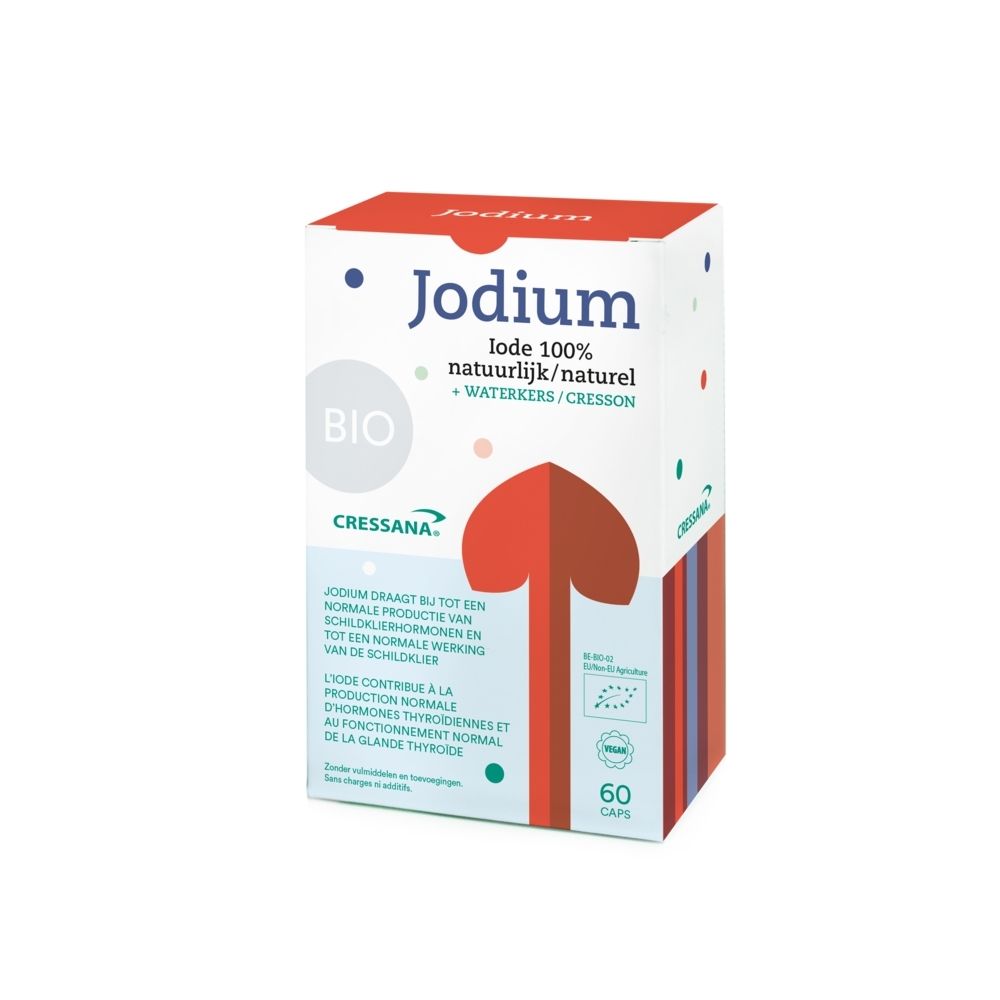 Emballage CRESSANA Jod + Kresse Bio. Inscription française 'Jode 100% naturel'.