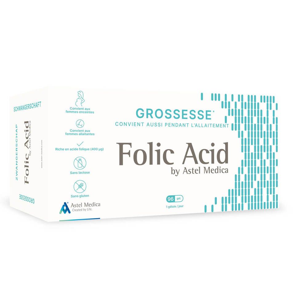 ASTEL MEDICA Folic Acid boîte pour femmes enceintes, 96 capsules.