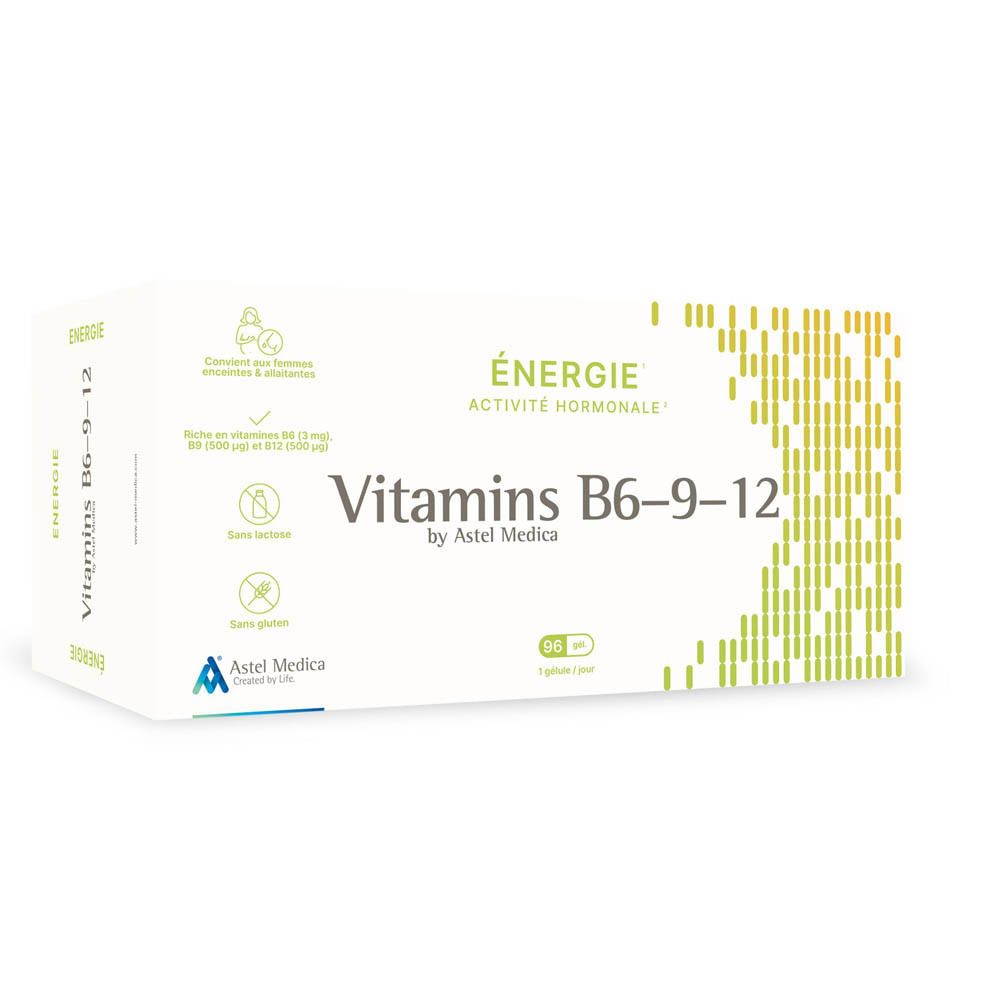 Boîte de Vitamins B6-9-12 par Astel Medica, 30 gélules.
