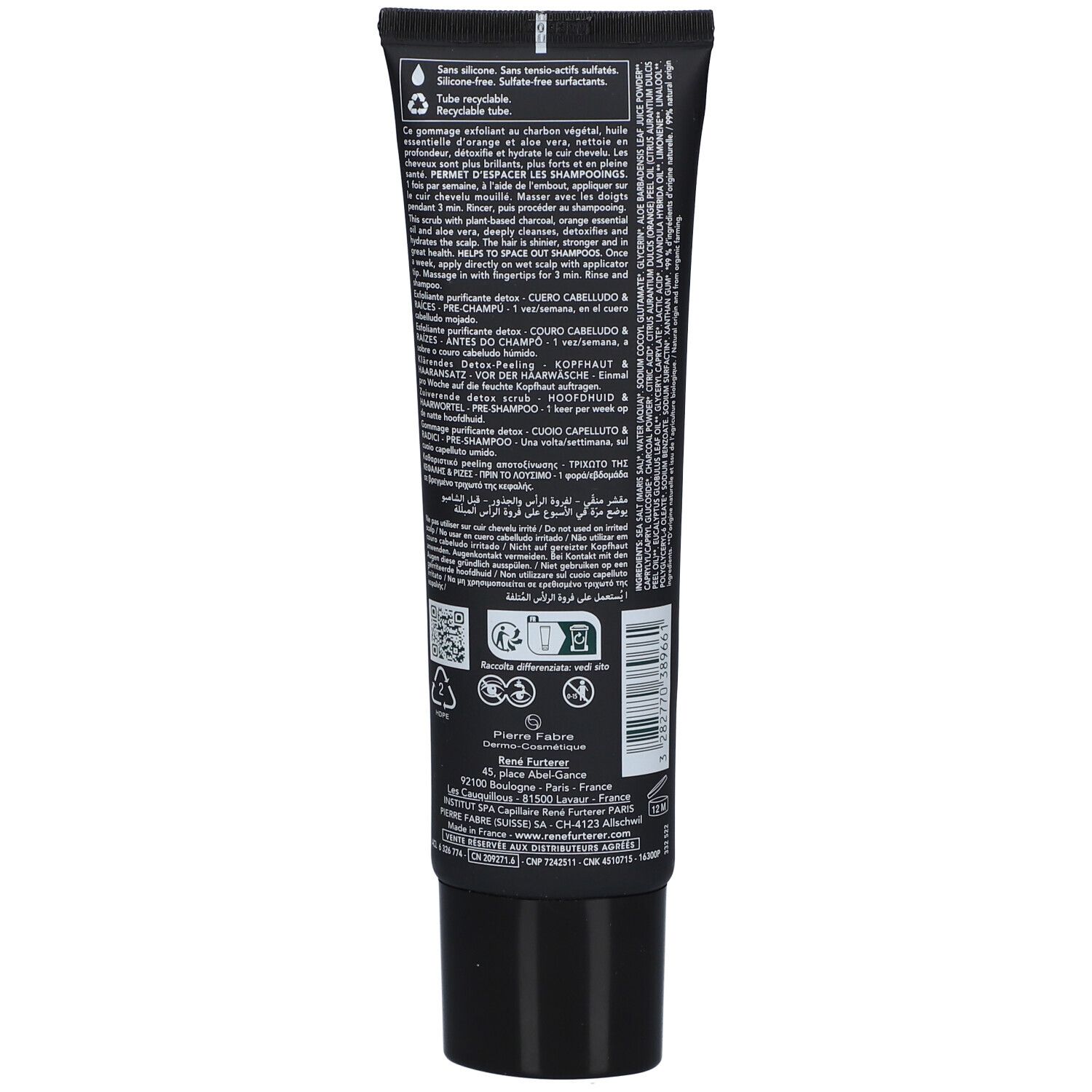 Schwarze Tube mit weißen Textaufdruck, die Inhaltsstoffe und Anwendungshinweise auflistet.