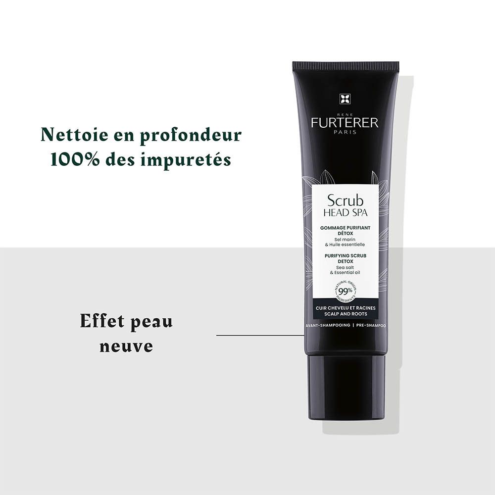 Zwei Haarpflegeprodukte: ein Stimulanz-Konzentrat in einer Glasflasche und ein Peeling in einer schwarzen Tube.