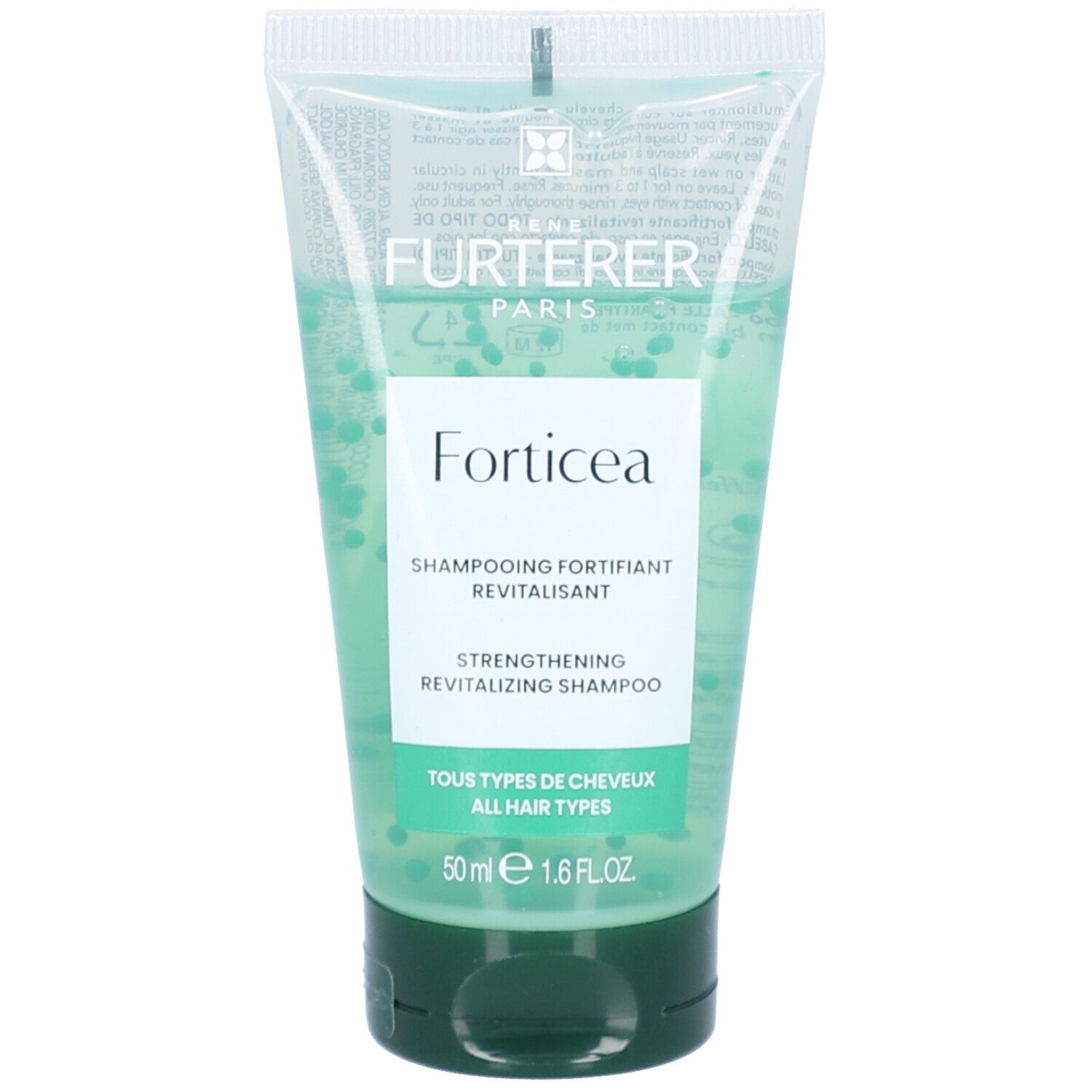 Rene Furterer Forticea Stärkendes Revitalisierungs-Shampoo in transparenter Tube, 50ml.