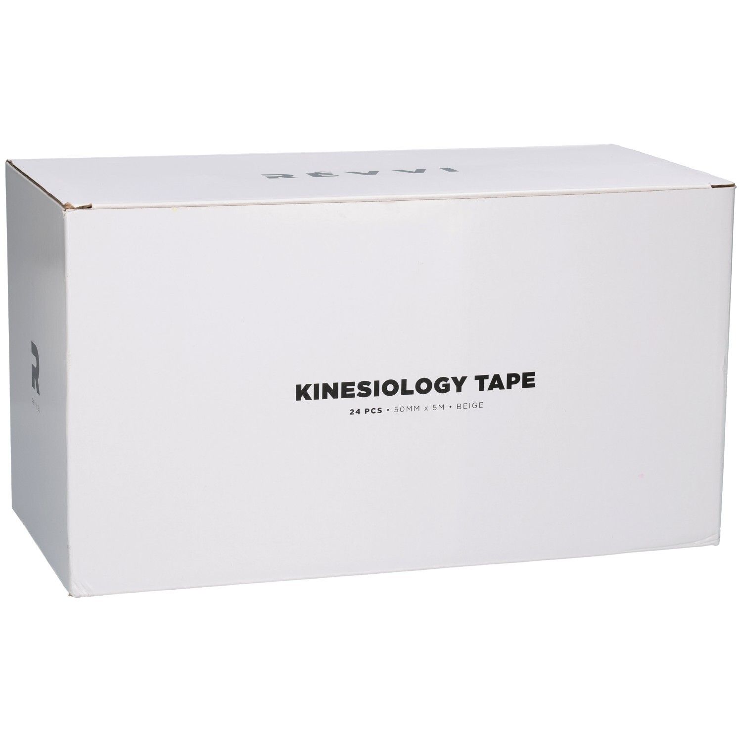 Weiße Kartonbox mit "KINESIOLOGY TAPE" Aufschrift, 24 Stück, 50mm x 5m, Beige.