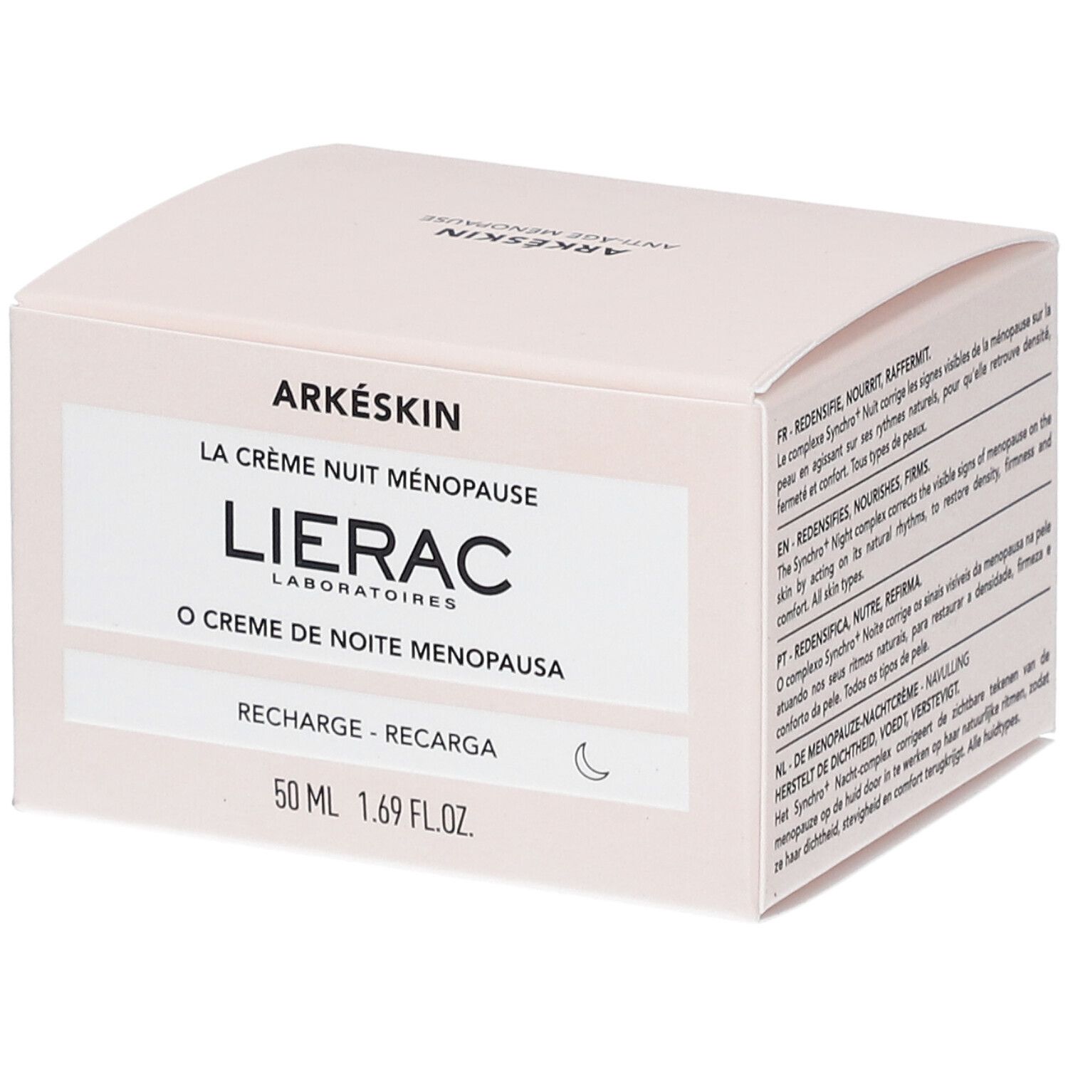 Creme-Verpackung. Aufschrift: Lierac Arkéskin La Crème Nuit Ménopause Recharge. 50 ml.