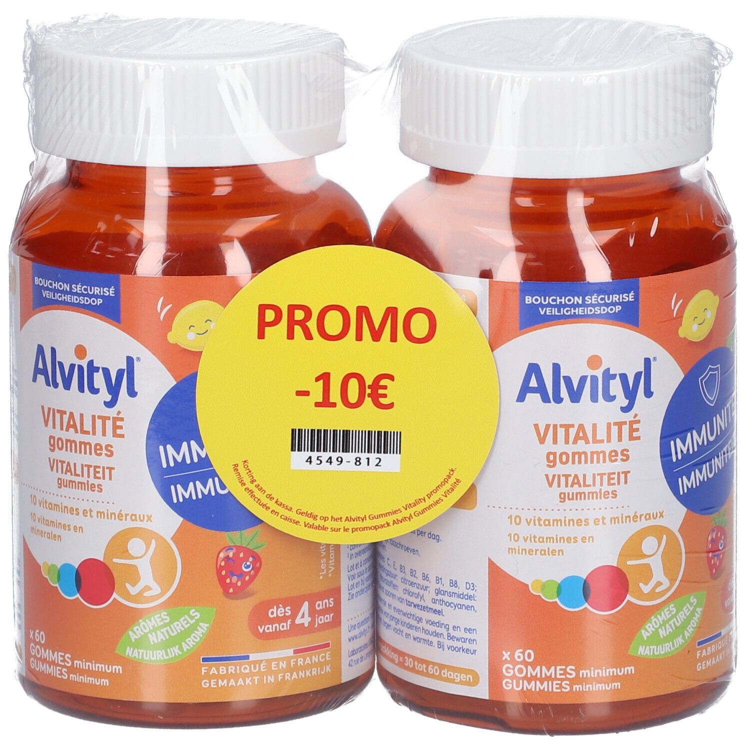 Zwei Flaschen Alvityl Vitalité Gummies, verpackt. Aufkleber mit Promo -10€.
