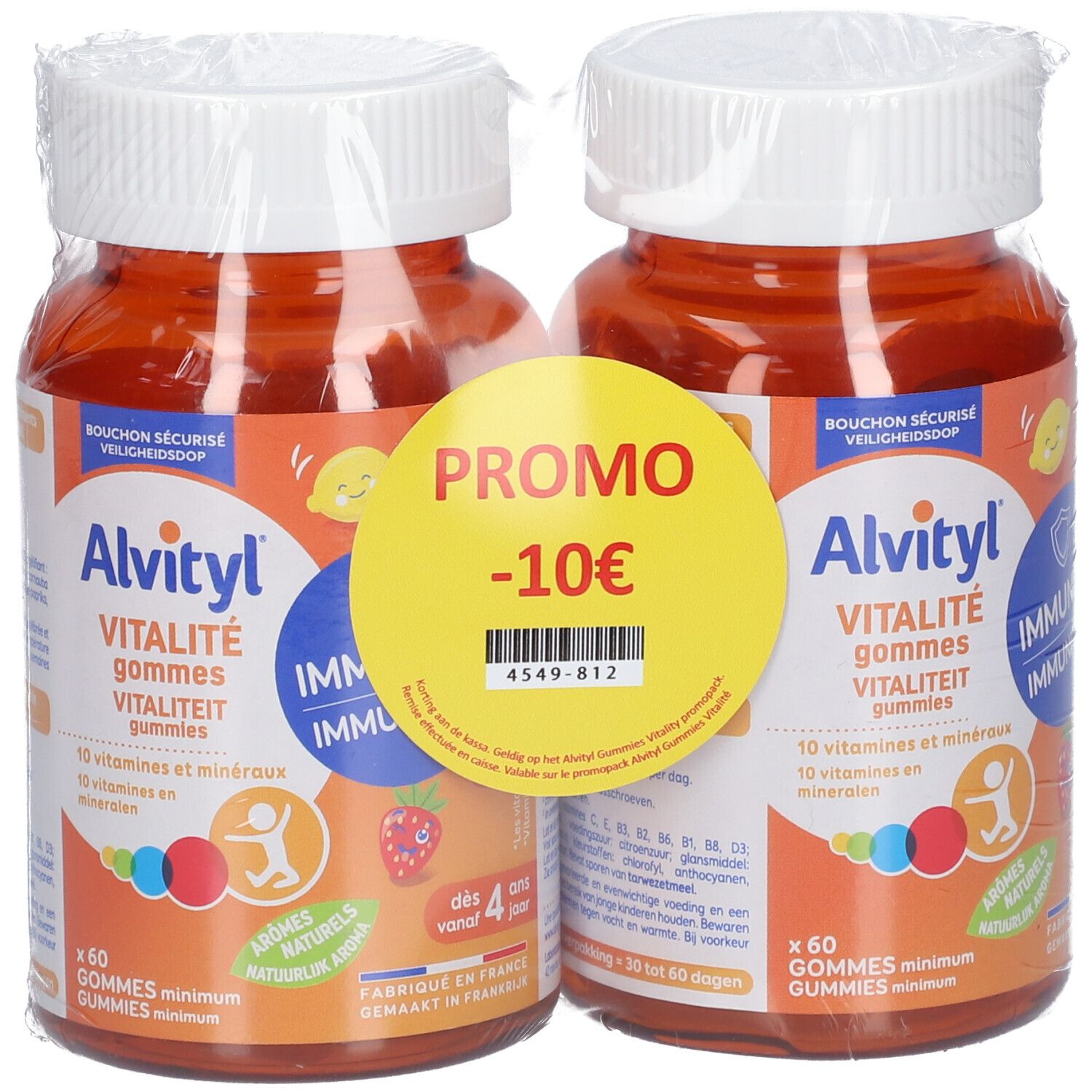 Zwei Flaschen Alvityl Vitalité Gummies, verpackt. Aufkleber mit Promo -10€.