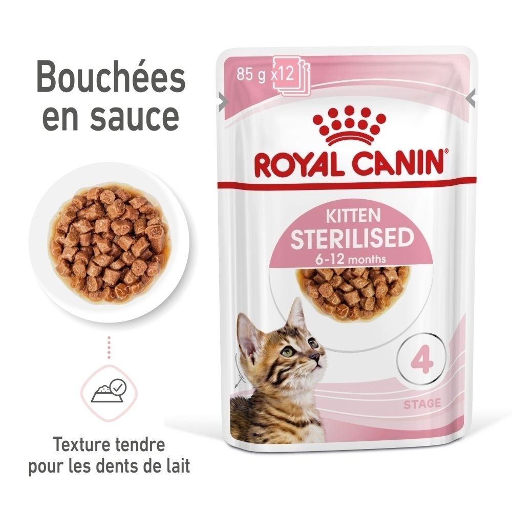 Royal Canin Kitten Futterbeutel mit Stückchen in Gelee.