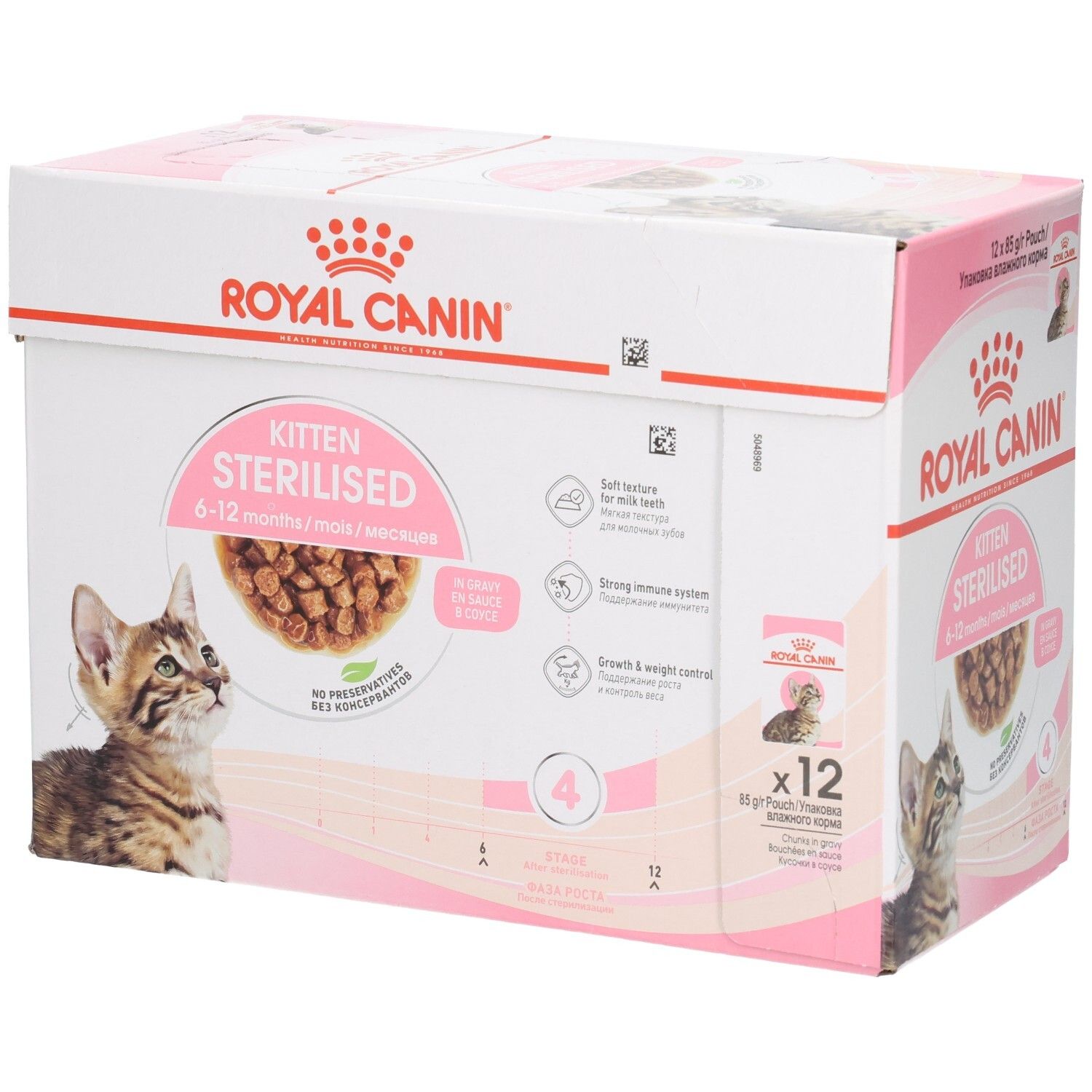 Royal Canin Kitten Sterilised Katzenfutter-Box, 12x85g Pouchis.