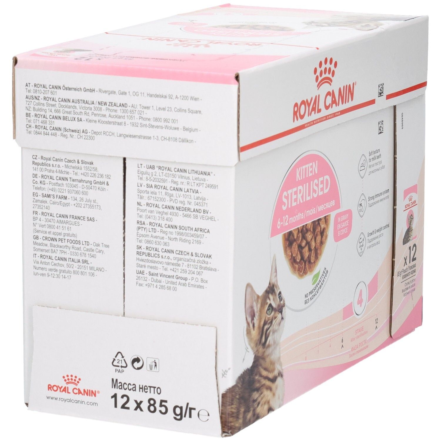 Royal Canin Kitten Sterilised Katzenfutter-Box, 12x85g Pouchis.